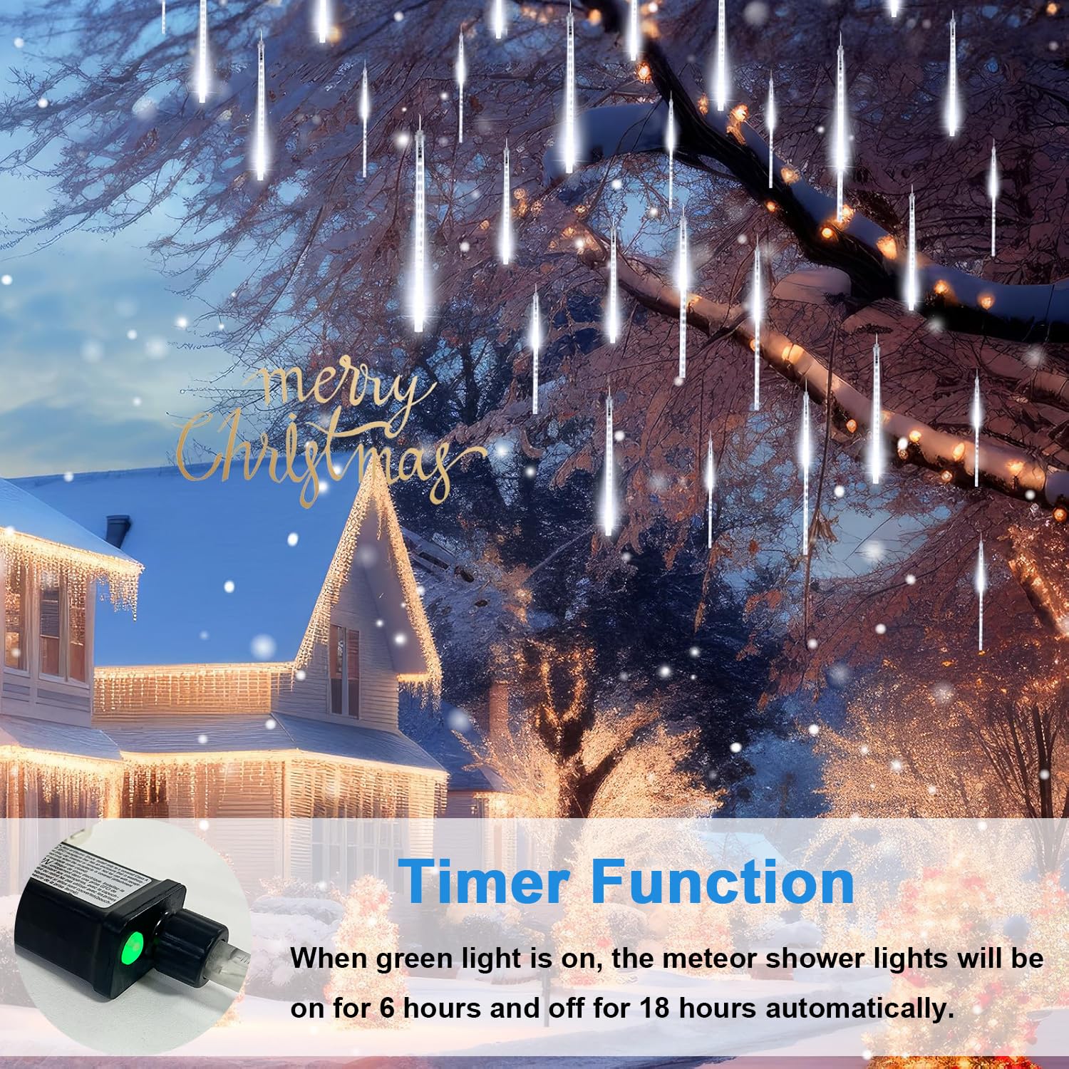 Aluan Christmas Lights Outdoor Meteor Shower Lights White 16 Inch 10 Tubes 360 Led Falling Rain Light Waterproof Snowfall Dripping Icicle Light For Xmas Tree Holiday Decoration Yard Porch Patio