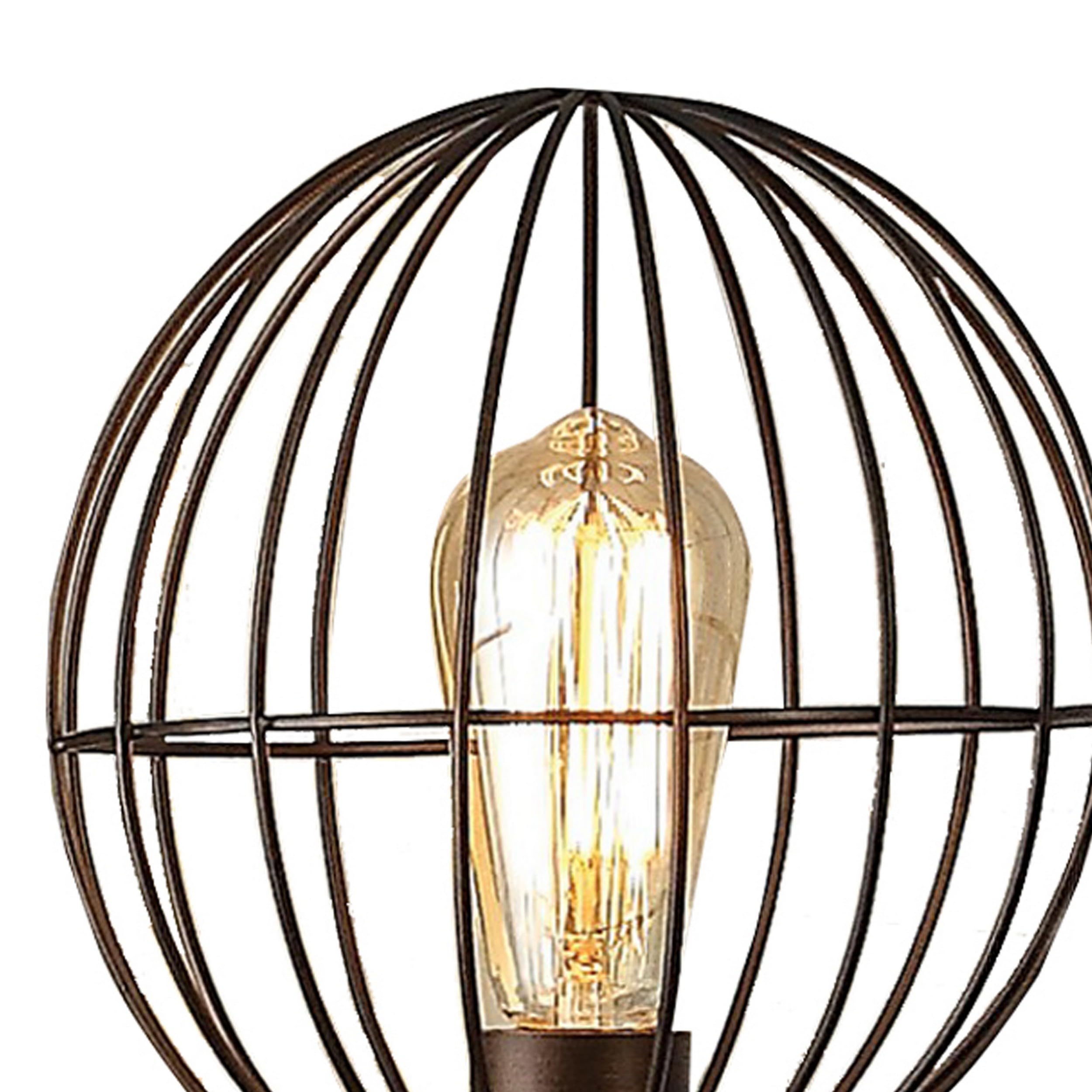 Benzara Benjara 26 Inch Table Lamp, Industrial Wire Cage Shade, Metal, Antique Bronze