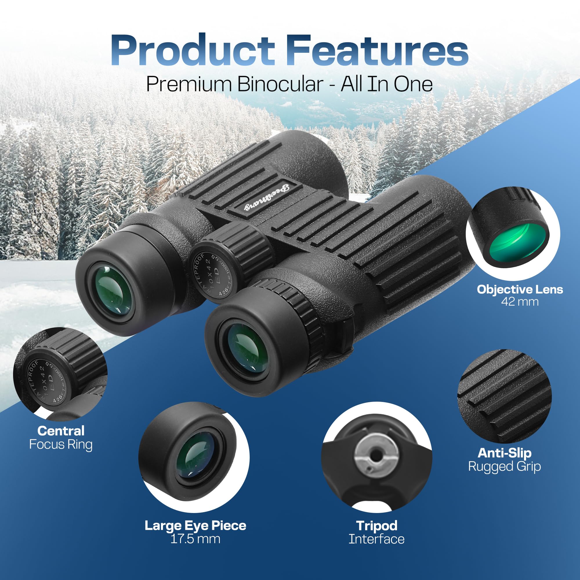 Peermary 10X42 Hd Binoculars For Adults & Kids High Powered Crystal-Clear Vision, Precise Focus, Built To Last - High-Powered Optics With Essential Accessories Hunting Binoculars For Adults