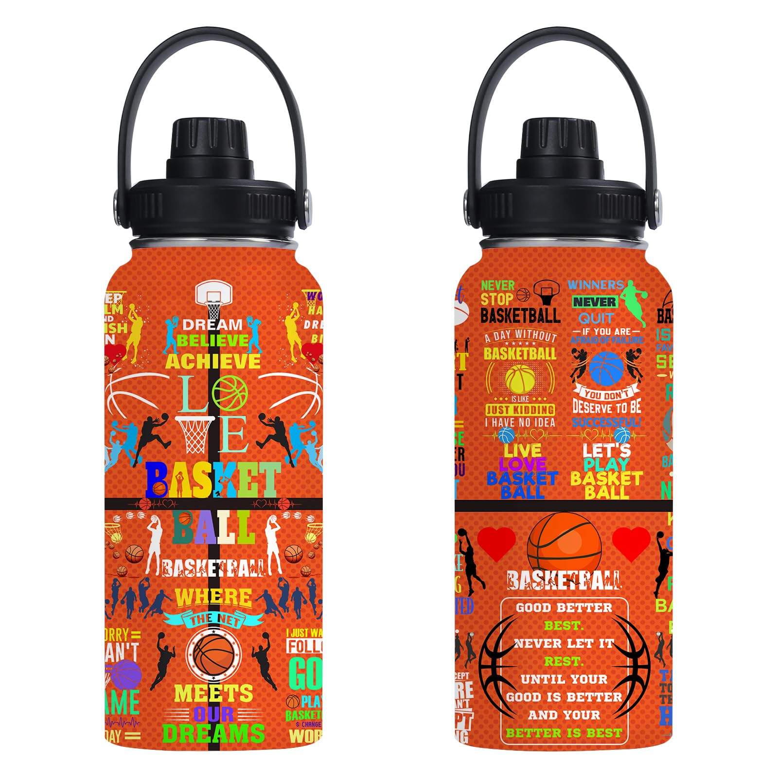 Basketball Water Bottle 32Oz Insulated Sports Water Bottles Basketball For Men Women