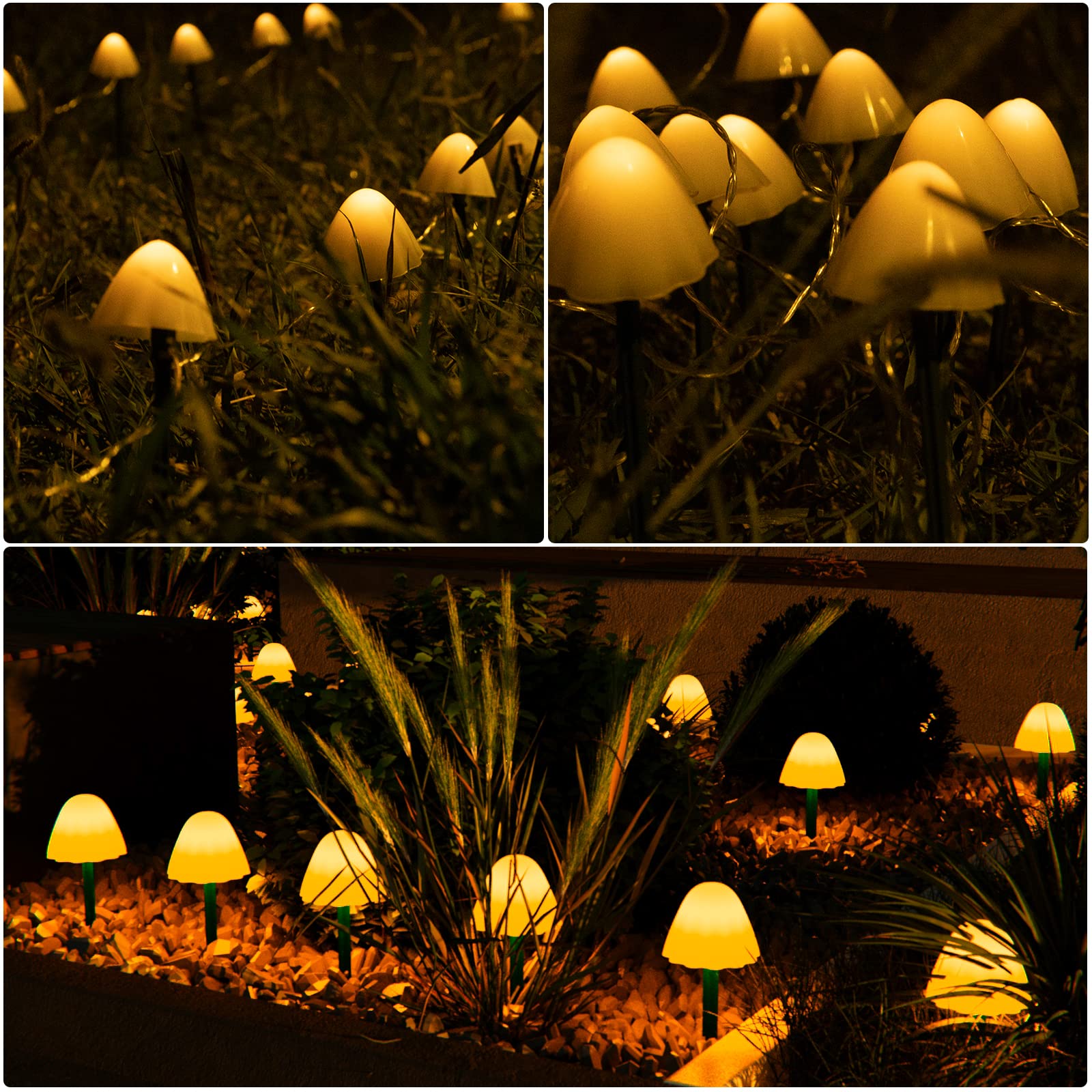 Dejavu Lighting Outdoor Solar Garden Lights, Set Of 30Pcs Warm White 8 Modes 38.5 Ft Mini Mushroom Solar Lights, Waterproof Cute Mushroom Shaped Pathway Landscape Lights For Garden,Backyard, Lawn, Party, Christmas…