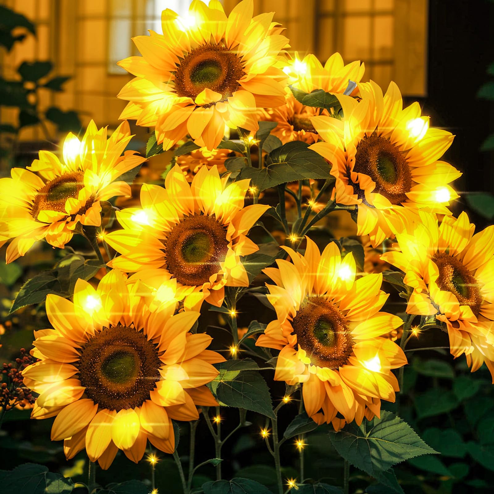 Bomier Solar Flowers Waterproof Decorative - 3 Pack Garden Lights With 9 Sunflower Lights, Outdoor Decor For Yard Decorations