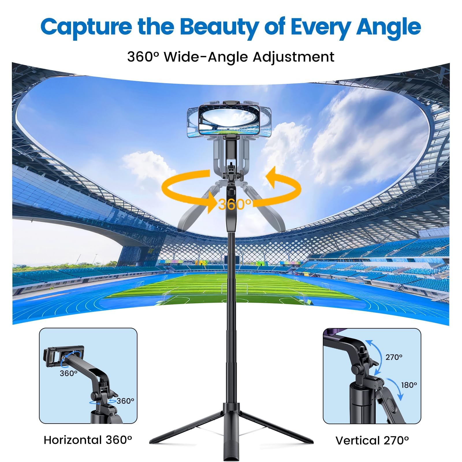Marchpower 67'' Tripod For Cell Phone, Selfie Stick For Iphone Android With Remote And Light, Panoramic Photography Portable Travel Tripod For Video Recording/Live Streaming/Photography/Vlog