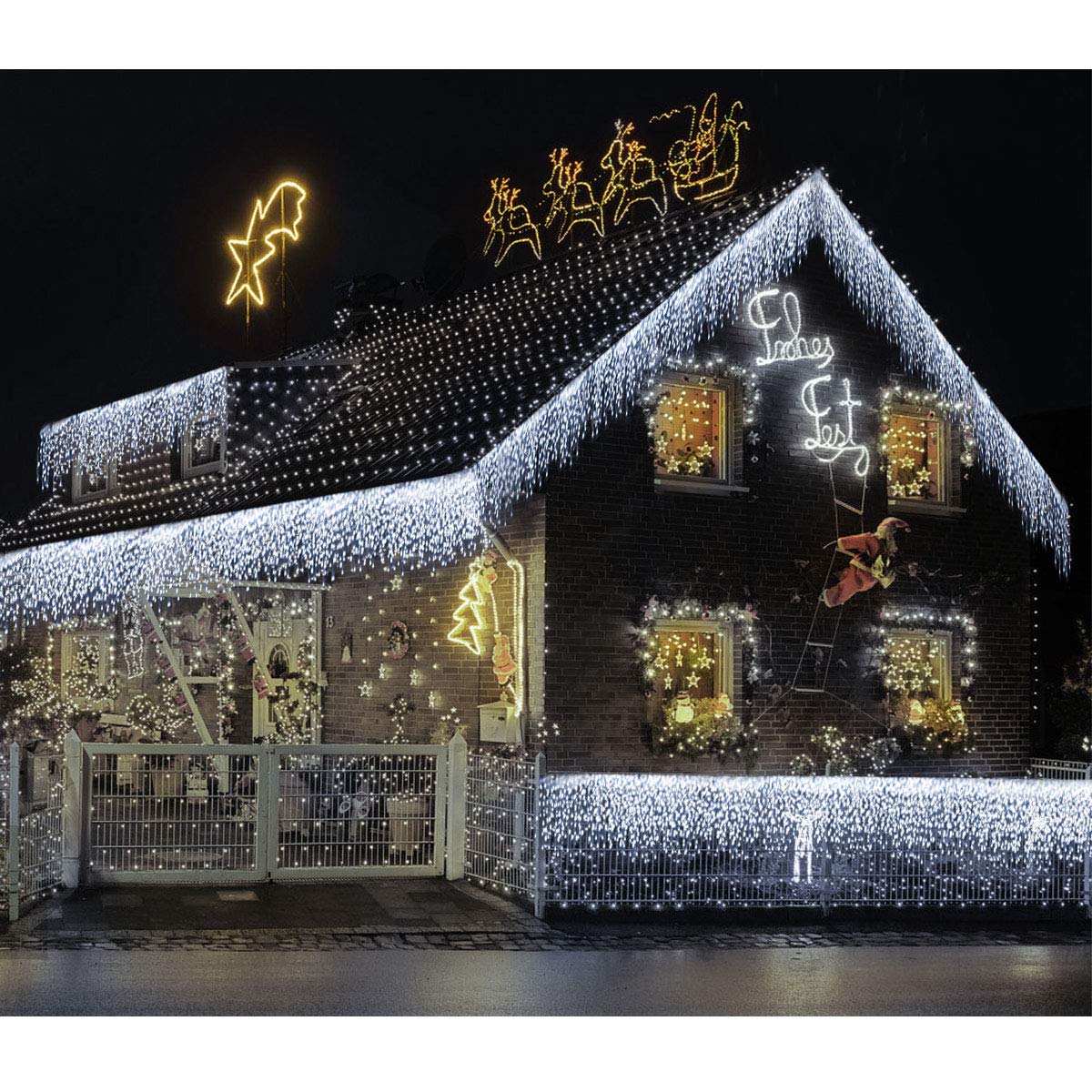Homeleo Outdoor Christmas Lights, Solar Icicle Lights, Bright White Outside Icicle Lights For Christmas House Decorations, Balcony Front Porch Patio Deck Bedroom Decorations(14Ft/30 Drops/160 Led)