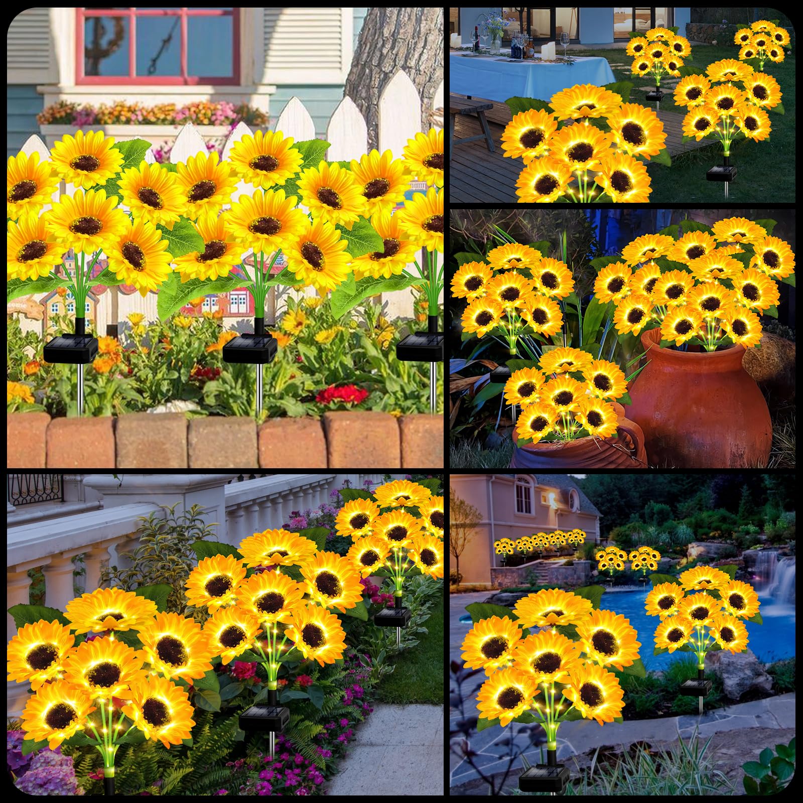 Edof Solar Lights Outdoor Garden Decor,4 Pack With 24 Sunflower Lights,Solar Flowers Lights Waterproof,Sunflowers  For Mom Women Grandma Birthday,Decorative Stakes Lights For Landscape Yard Patio Lawn