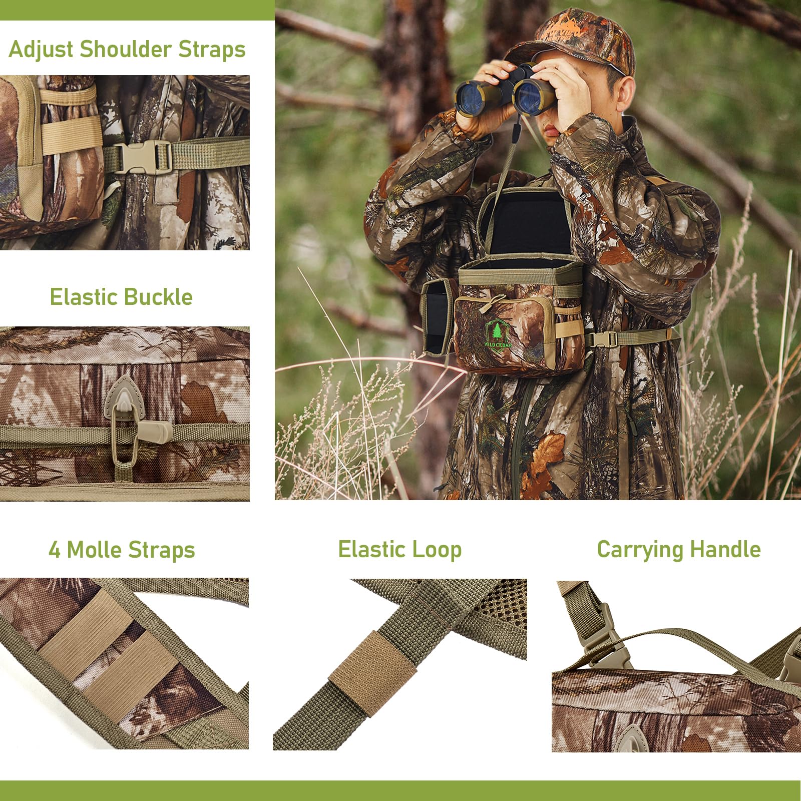 Wild Cedar Binocular Harness Chest Pack With Rangefinder Pouch, Bino Harness With Rain Cover For Hunting