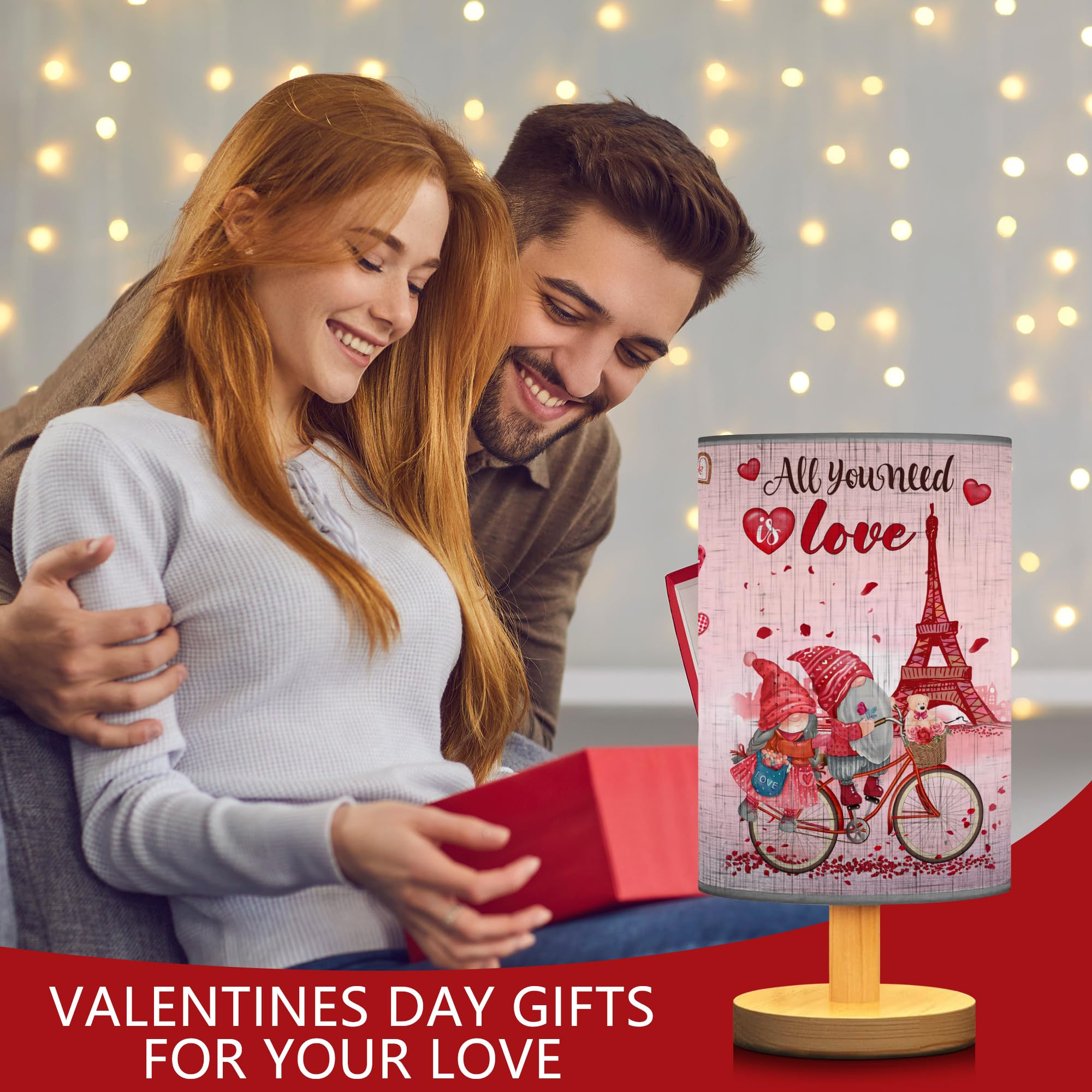 Aridur Valentines Day For Her, Valentines Day Decor Table Lamp, Desk Lamp Valentines Decorations For Home, Living Room, Bedroom, Study, Pink Red Gnome Bedside Lamp, Led Bulb Included