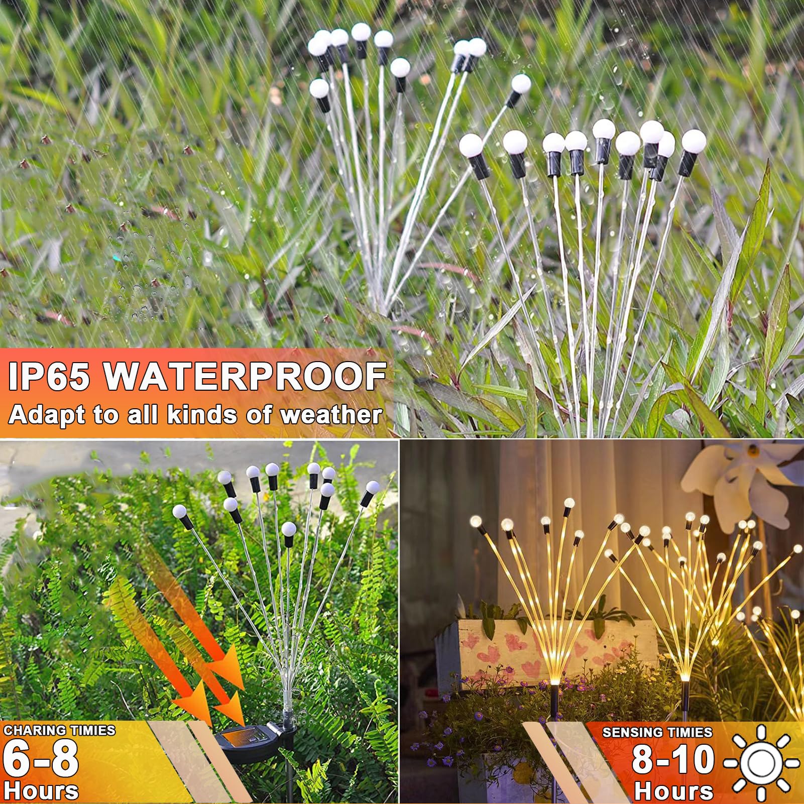 Acinlitglow Solar Garden Light Outdoor Waterproof Solar Yard Decorations Light, Big Bulb Solar Swaying Firefly Light For Patio Pathway Decor, High Flexibility Copper Wire & Heavy Bulb Base 2 Pack