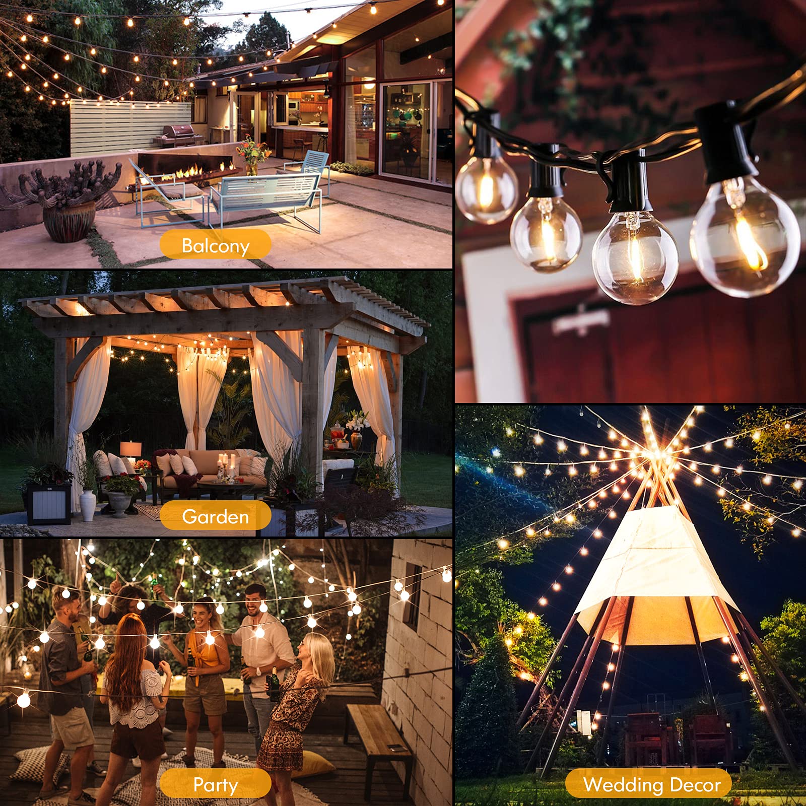 Brightever 100Ft Led Outdoor String Lights Patio Light With 52 Shatterproof G40 Dimmable Globe Bulb, 2-Pack 50Ft Waterproof Outside Hanging String Light For Christmas Backyard Porch Balcony Gazebo Party