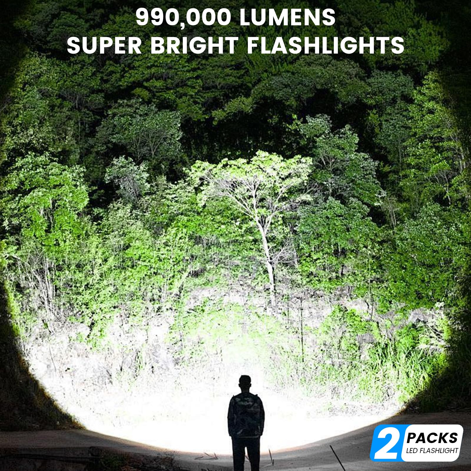 Befamali Rechargeable Flashlights High Lumens, 990,000 Lumens Super Bright Flashlight With 5 Modes, Waterproof Powerful Led Flash Light For Home Camping Hiking(2 Pack)