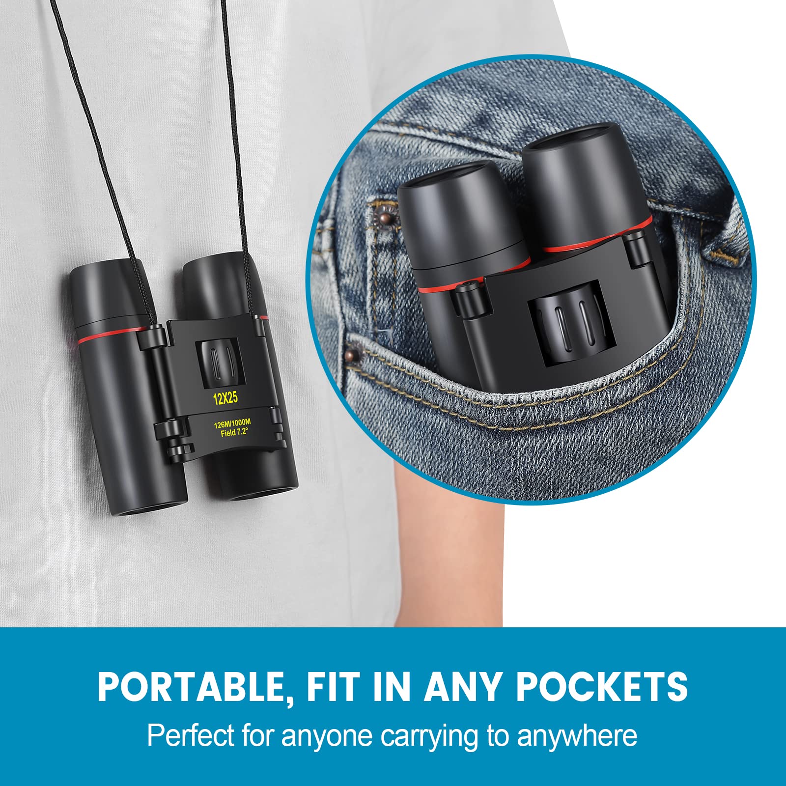 Wrnrn 12X25 Mini Pocket Binoculars Compact, Small Lightweight Foldable For Adults Kids Bird Watching, Travel, Opera Concert, Hiking, Cruise, Football Game Green