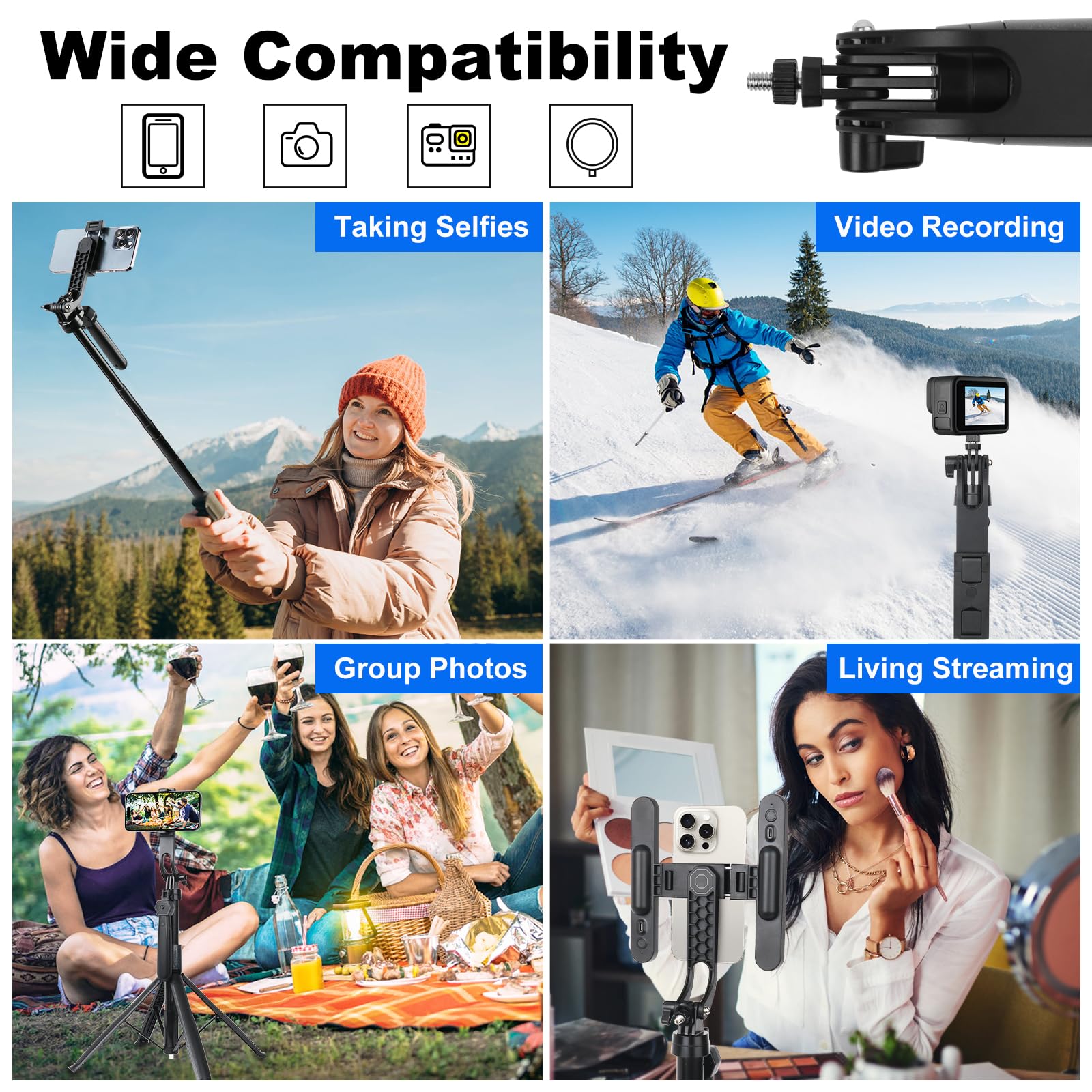 Ikaufen 71" Iphone Tripod With Ground Spike,5-Speed Adjustable Fill Light,Extendable Tripod For Phone Selfie Stick With Wireless Remote,Compatible With All Cell Phones/Camera/Gopro