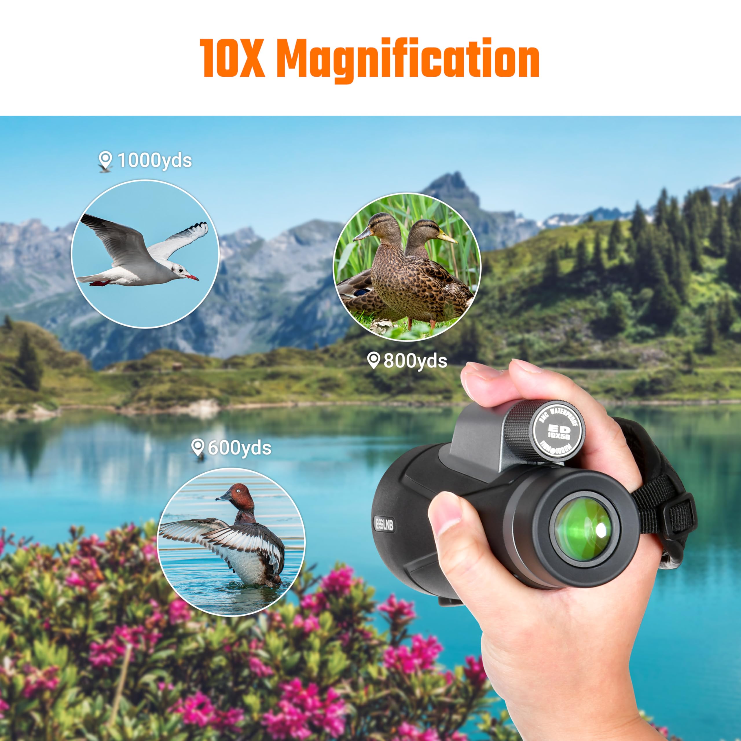 Esslnb Monocular Telescope, 10X56 Ed High Power Monocular For Adults, Lightweight Waterproof Monocular With Bak4 Prism & Fmc Lens Suitable For Bird Watching Hiking Camping Hunting