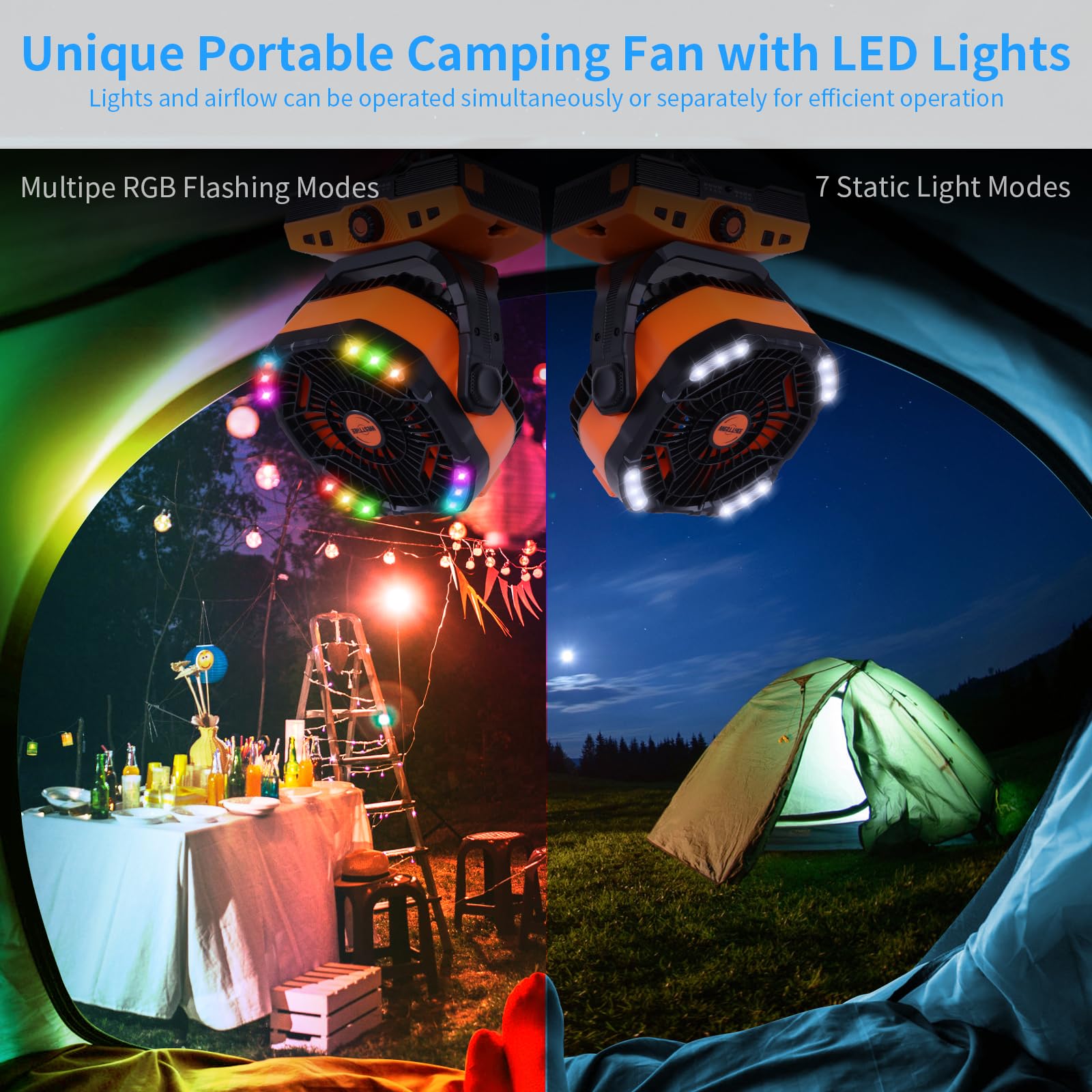 Portable fan with 270° pivot, rechargeable 20000mAh battery for outdoor and travel use Koospark