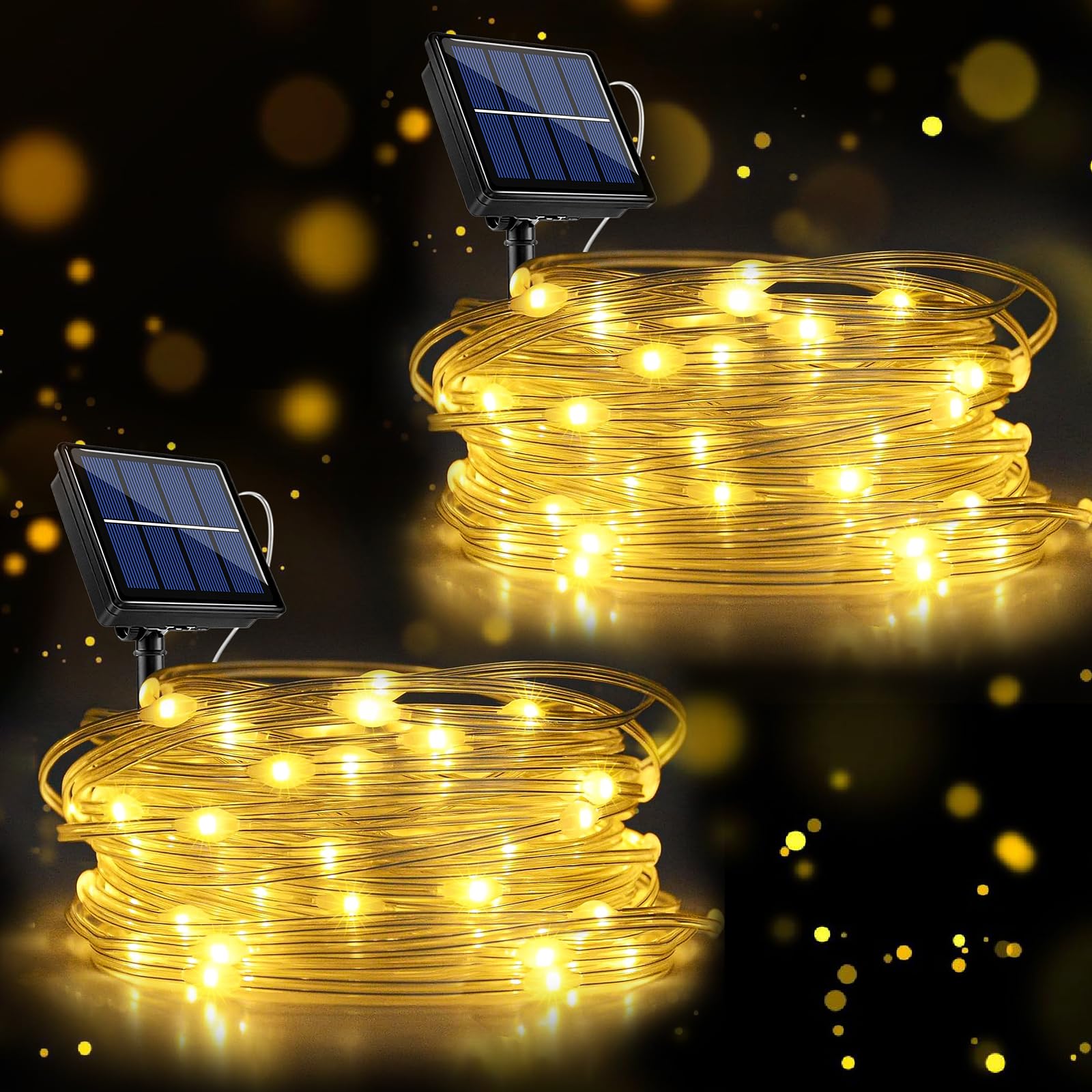 Einiiya 2 Pack Solar String Lights For Outside, Ip67 Waterproof Solar String Lights Outdoor With 8 Modes, 66Ft 200 Led Warm White Solar Fairy Twinkle Light For Camping Garden Patio Yard Holiday Decorations