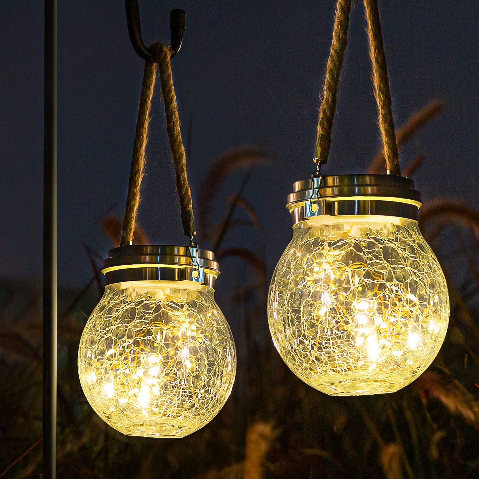 Roshwey Solar Lantern, 2 Pack Garden Decor Lights Waterproof Outdoor Lanterns With 30 Led Solar Lights Patio Hanging Lights For Backyard Fence Pathway Porch Christmas Decorative, Warm White