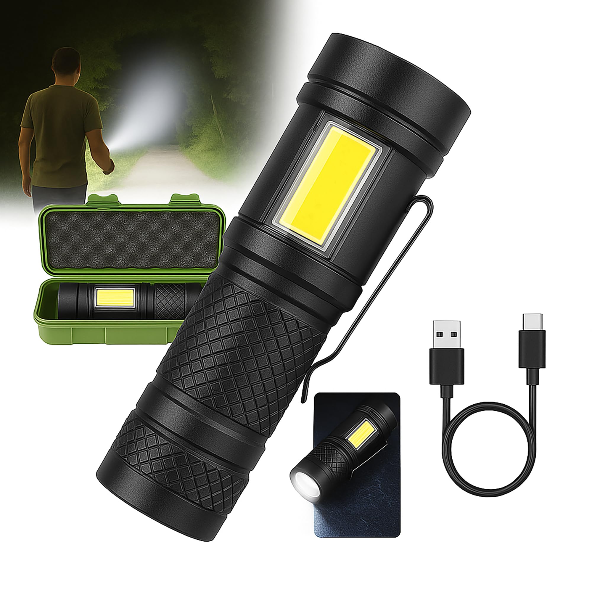 Ht Life Mini Led Flashlight Rechargeable Flashlight With Zoomable Focus, Super Bright Flashlight For Camping, Hiking, Emergency, Power Outage, Car, Home, Edc, Survival,  For Men And Women