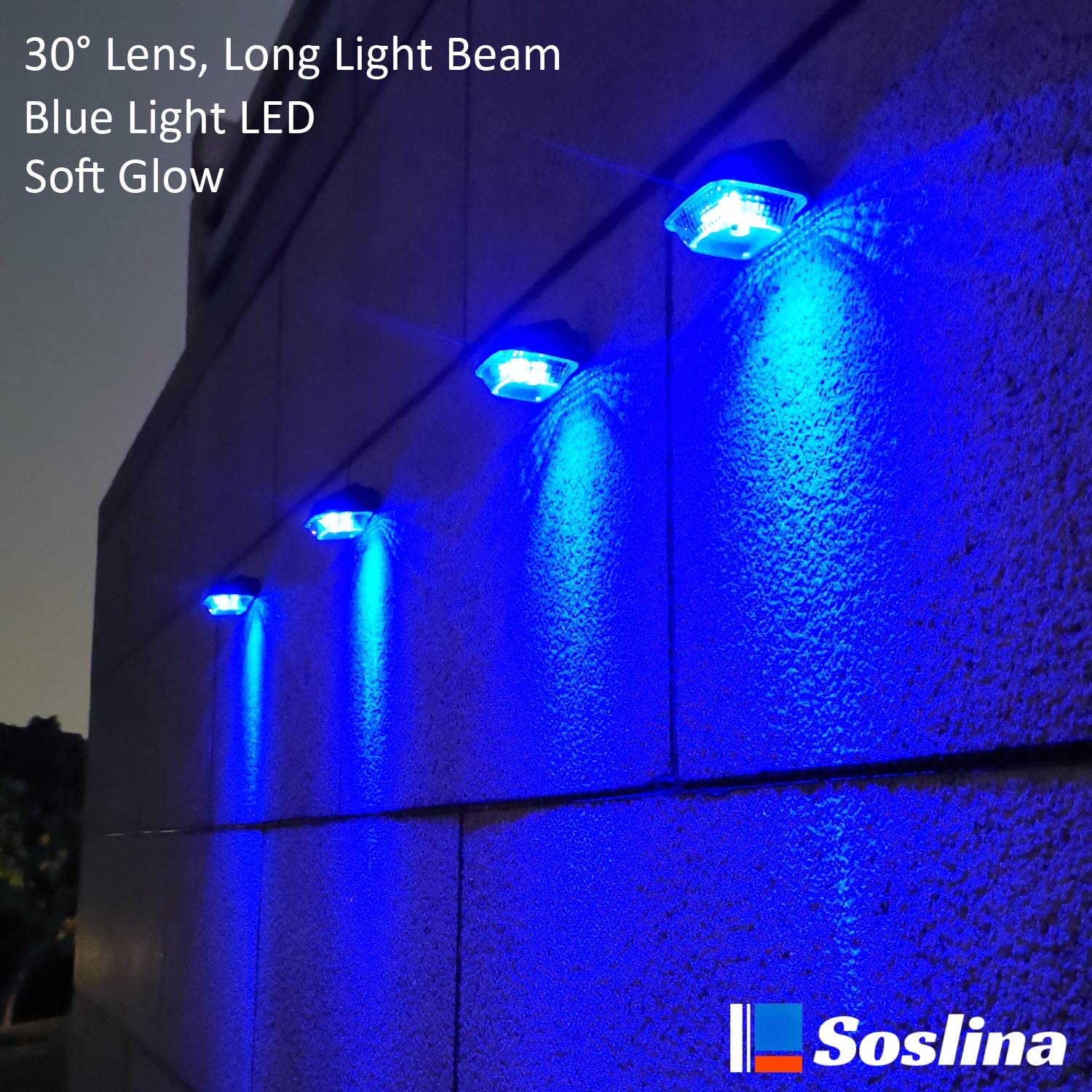 Soslina 4 Pack Solar Step Lights Outdoor Waterproof, Solar Wall Lights Outdoor, Last All Night, Solar Fence Lights For Fence Garden Step Yard Decking Patio (Blue)