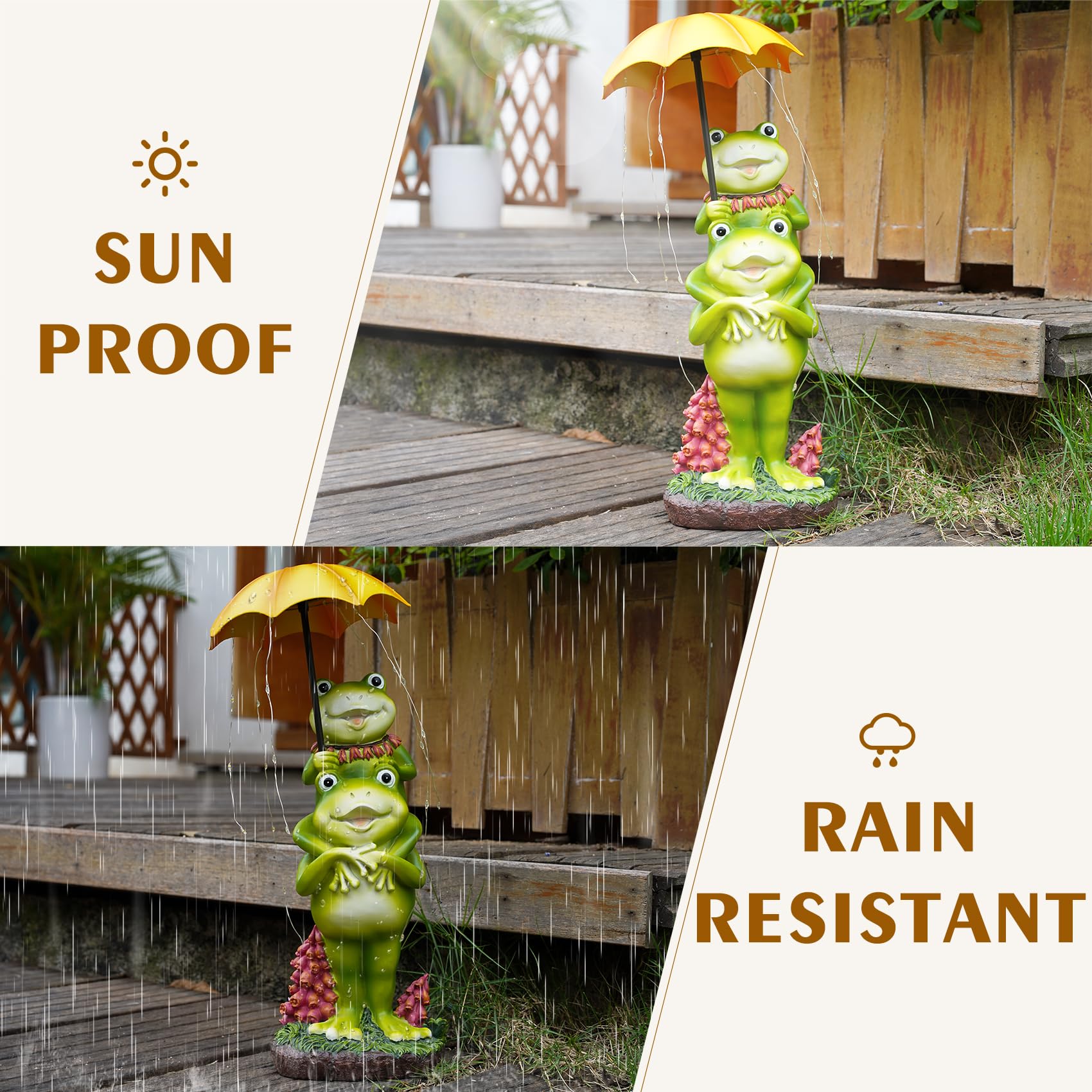 Mininova Frogs Outdoor Decor Solar Garden Statue With Umbrella String Lights Waterproof Cute Animal Sculpture For Yard Patio Lawn Decorations Housewarming