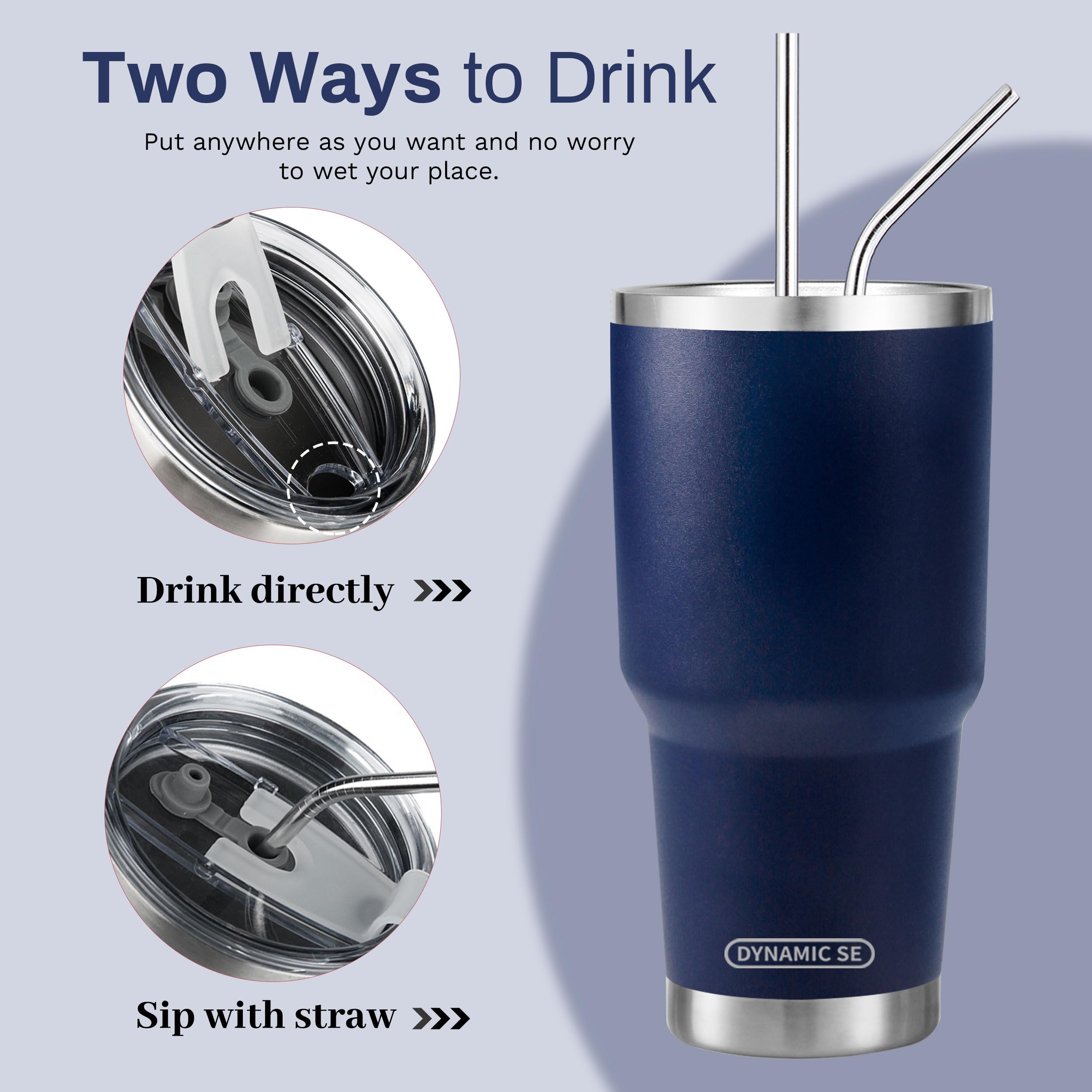 D·S 30 Oz Navy Tumbler Stainless Steel Double Wall Vacuum Insulated Mug With Straw And Lid