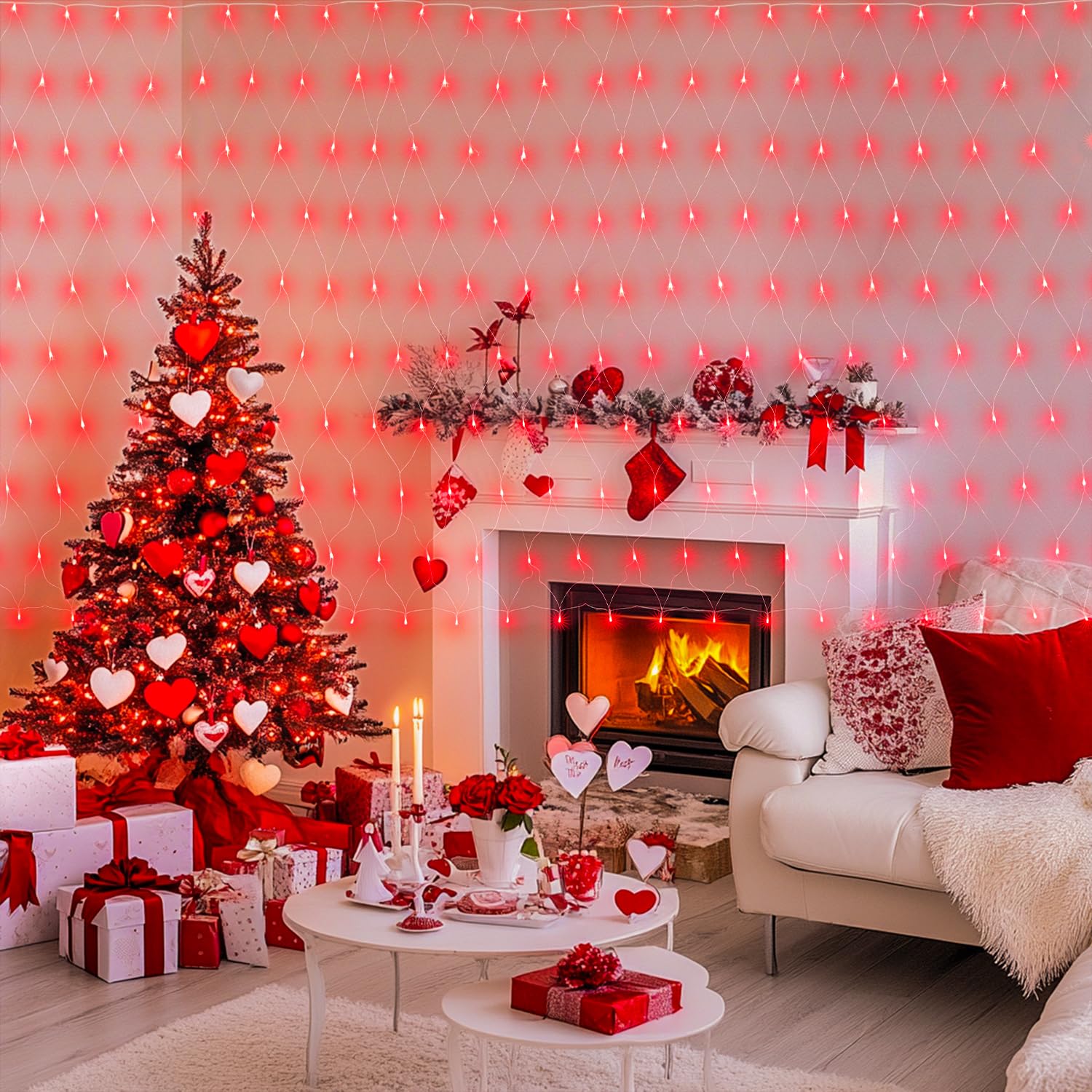 Jmexsuss 200 Led Red Christmas Net Lights, 9.8Ft X 6.6Ft Connectable Bush Lights With Remote, 8 Modes Waterproof For Tree, Yard, Fence Decoration