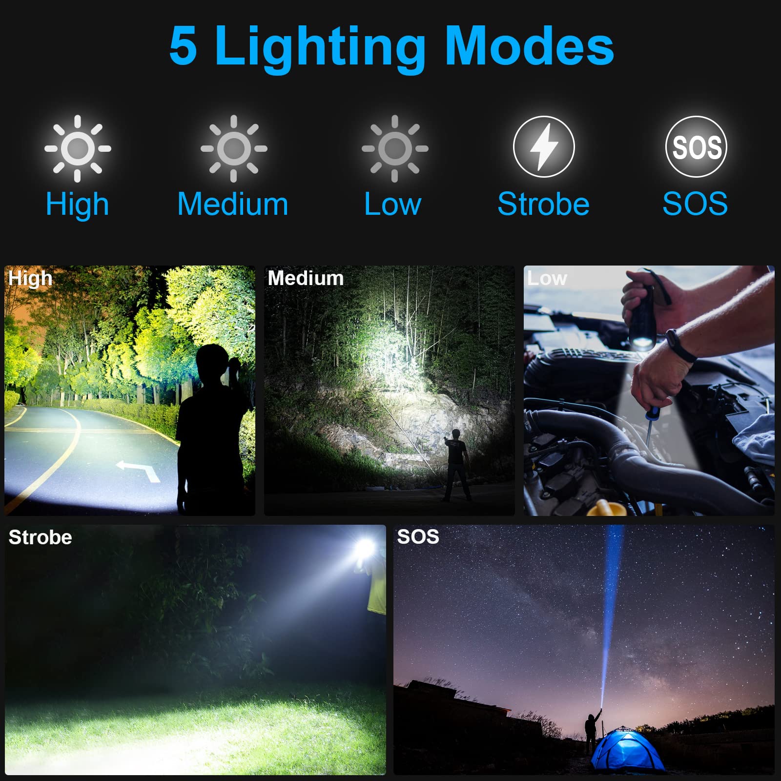 Poslani Flashlights Led High Lumens Rechargeable,Brightest 950000 Lumens Flash Light, High Power Tactical Flashlight,Handheld Waterproof Flashlights For Emergency Camping