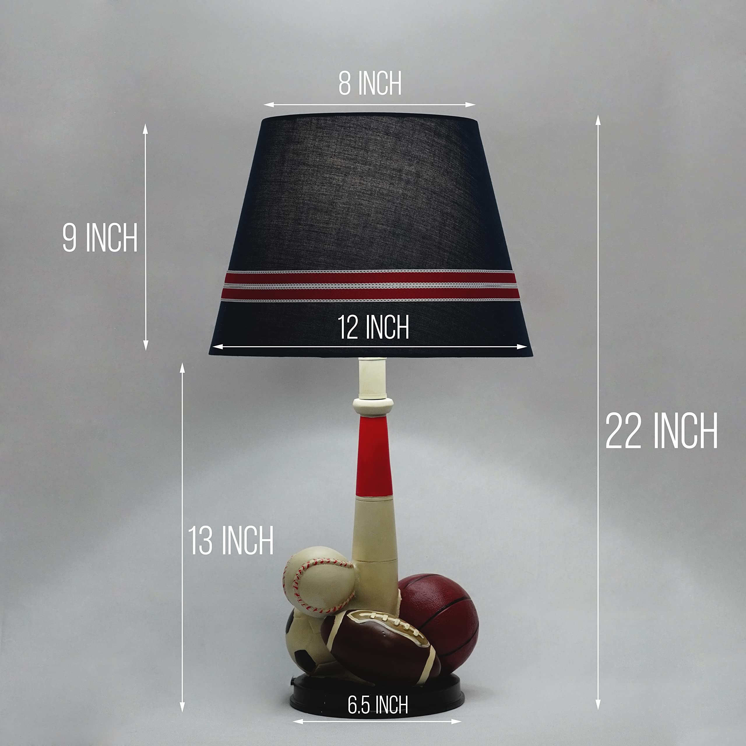 Melloway Sports Theme Table Lamp With Navy Shade, Multi-Sport Base Design, 22.5 Inches Height