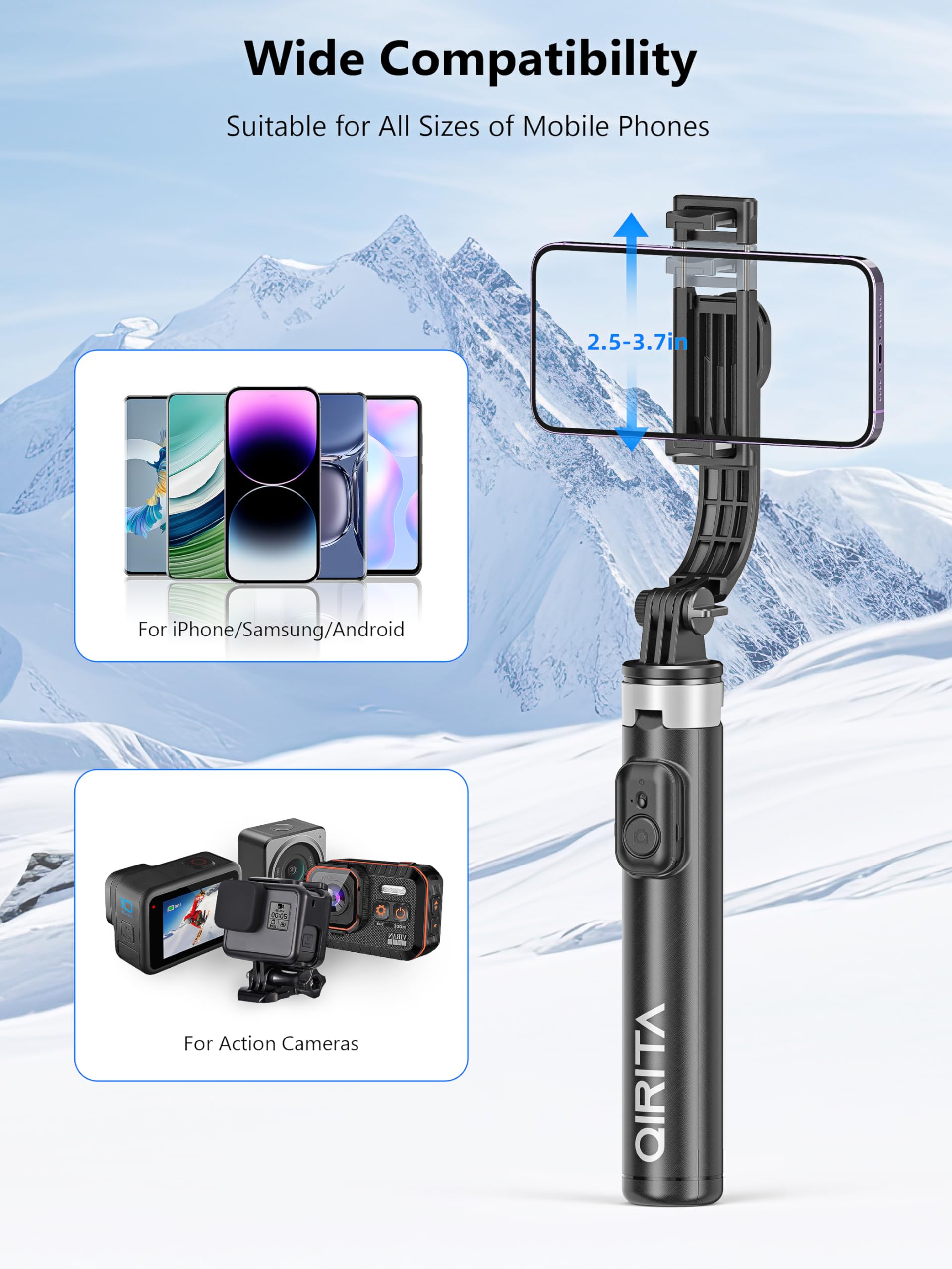 Qirita Selfie Stick & Phone Tripod, All In 1 Selfie Stick With Remote, Phone Travel Stand For Video Recording, Live Streaming, Group Photo, Vlog Compatible With All Cellphones