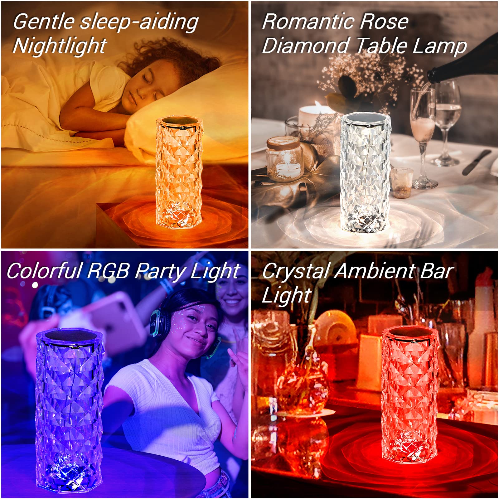 Best World Led Rose Lamp, Touch Control, Crystaltable Lamp With 16 Colors,Rgb Night Light Usb & Remote Control,Led Diamond Touch For Bedroom, Rechargeable Light, Birthday