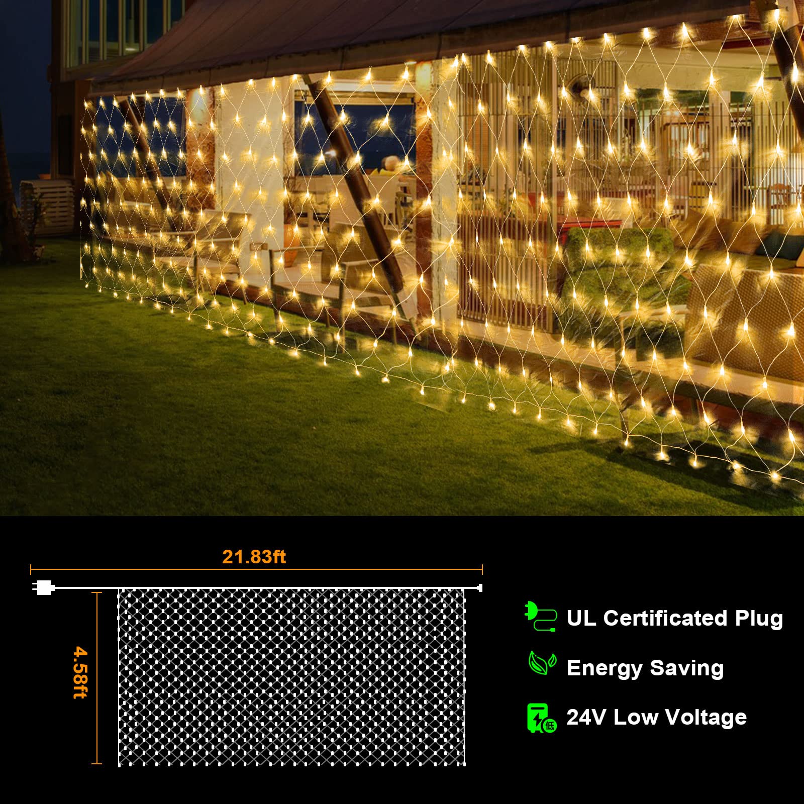 Funiao Outdoor Christmas Lights, 360 Led Sturdy Net Mesh Lights, 12X5Ft Large String Lights With 8 Modes, Christmas Decoration Lights For Year, Bushes, Gardens, Lawns, Patio Decor - Warmwhite