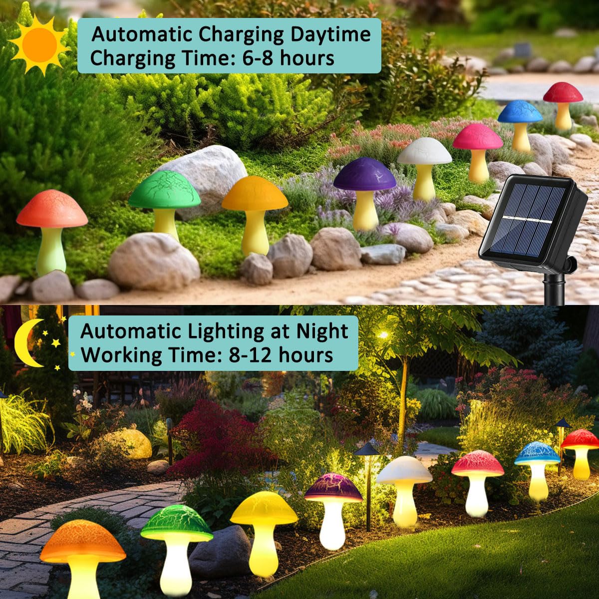 Viewpick Solar Garden Decor - 8 Crack Mushroom Outdoor Decor Stake Lights, Waterproof Solar Pathway Lights, Gardening  For Garden Gnomes, Backyard Flower Bed & Christmas Decorations