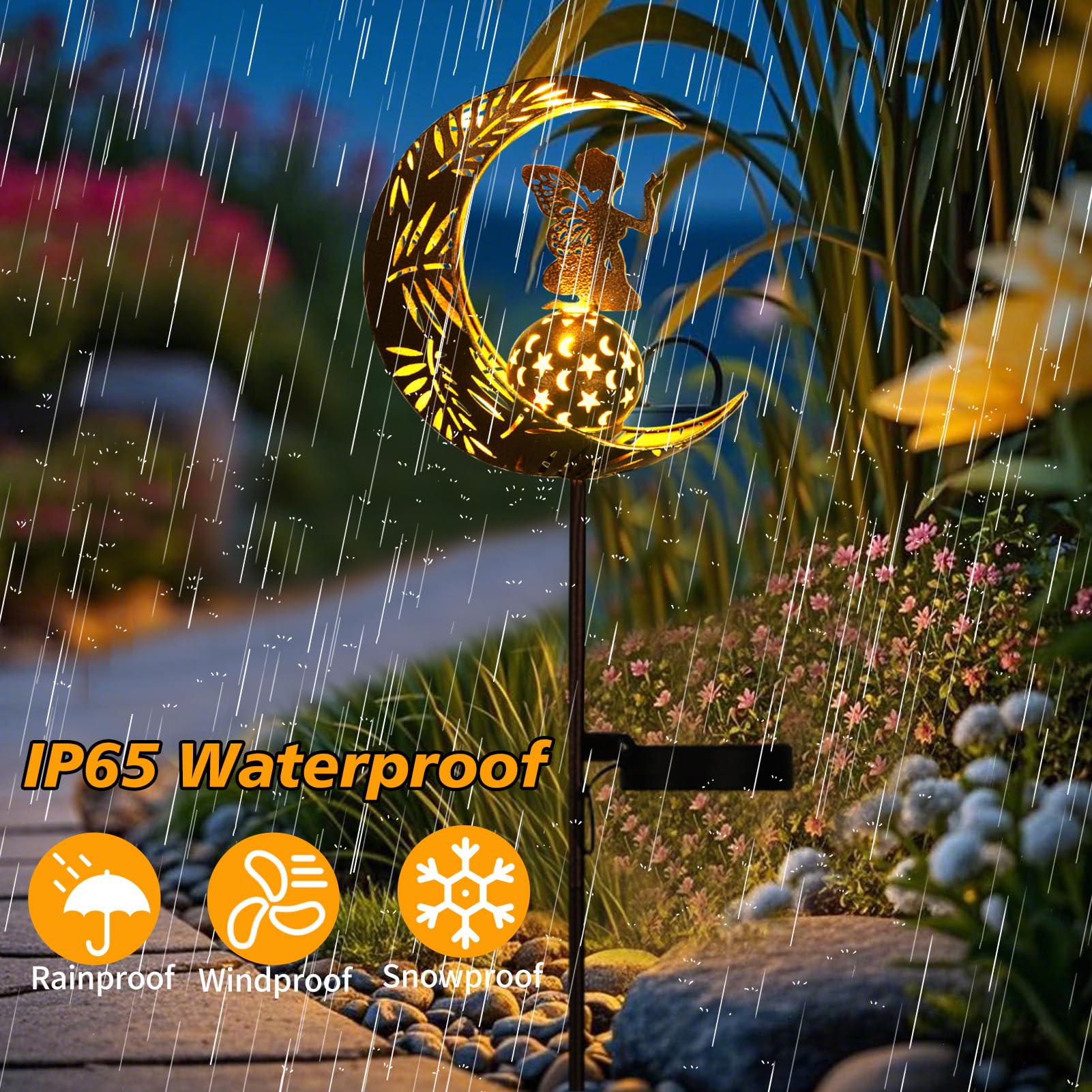 Zklili Garden Solar Lights Pathway Stake Lights Moon Fairy With Angel Decor, Gardening Birthday Gift For Mom Grandma Friends, Outdoor Decor Light Waterproof For Walkway, Yard, Patio(Moon Fairy)