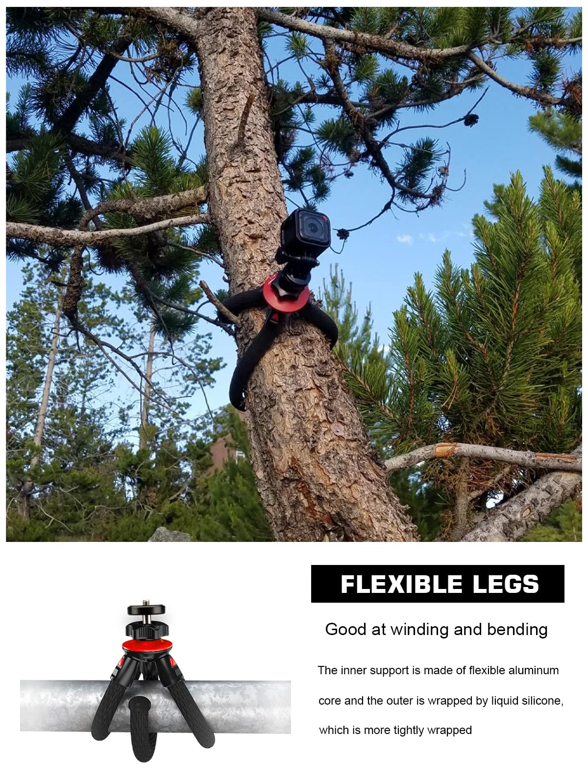 Lammcou Flexible Action Camera Tripod For Gopro Hero 11 10 9 8 Insta360, Bendable Small Mini Action Camera Gorrila Tripod - Perfect For Travel And Adventure