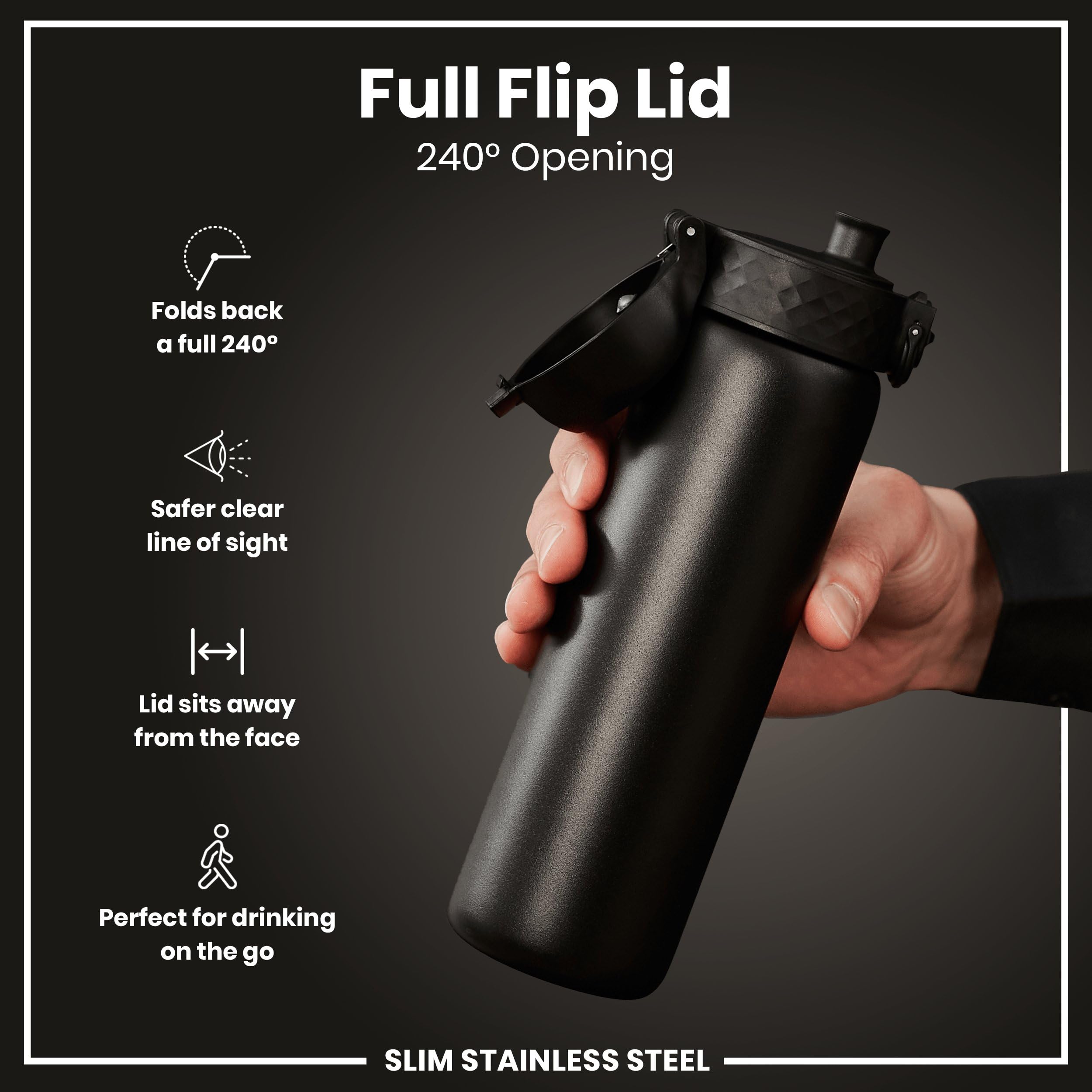 Ion8 Steel Water Bottle, 600 Ml/20 Oz, Leak Proof, Easy To Open, Secure Lock, Dishwasher Safe