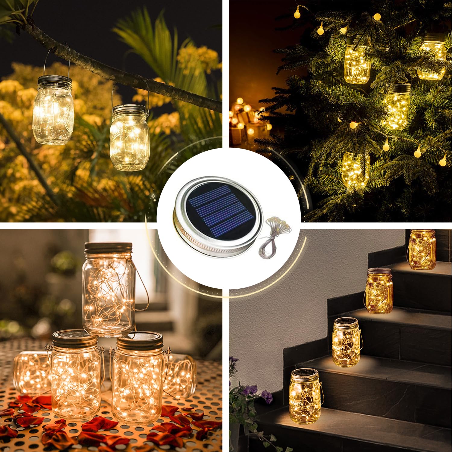 Dracarys Mason Jar Solar Lights Lids,6 Pack 20 Led Bulbs Solar String Lights (No Jars&Hanger), Garden Shed Windows Decor Lanterns Fairy Lights Outdoor