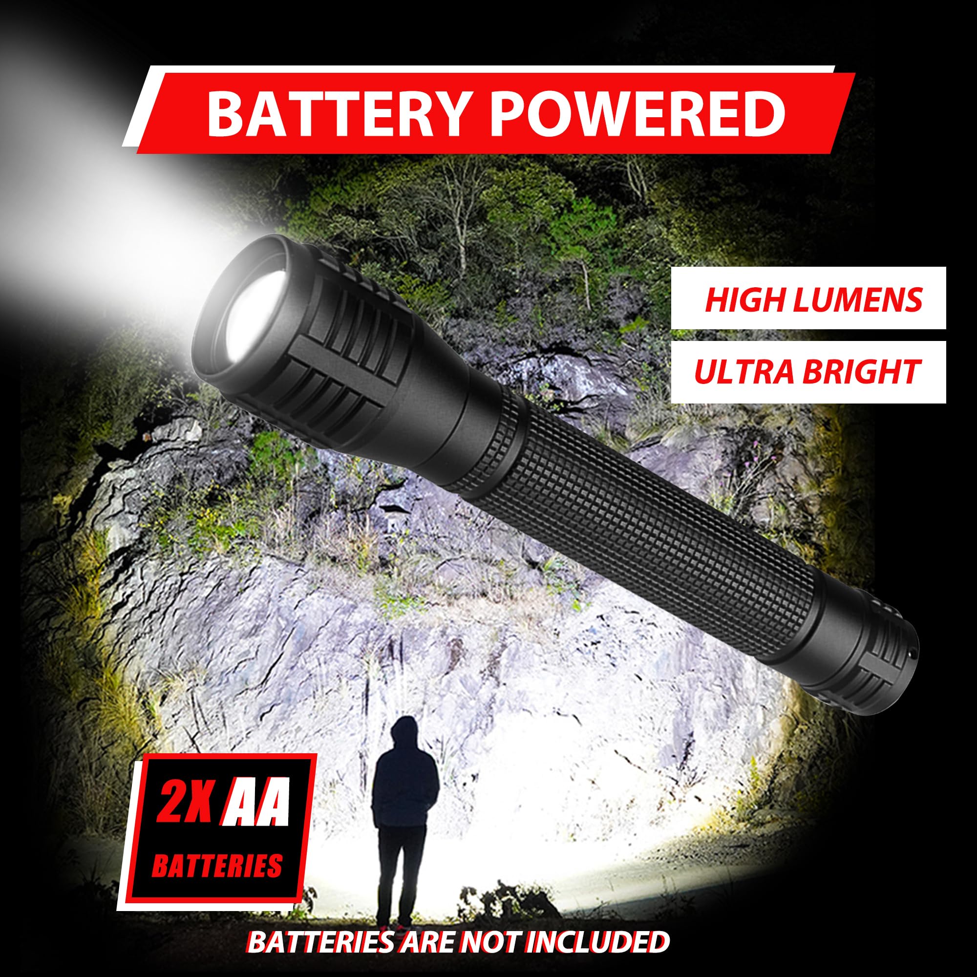 Xysrz Led Flashlight - 3 Modes, High Lumens,Super Bright, Powerful, Zoomable Handheld Torch Light For Camping Outdoor & Emergency Everyday Use (2-Pack)