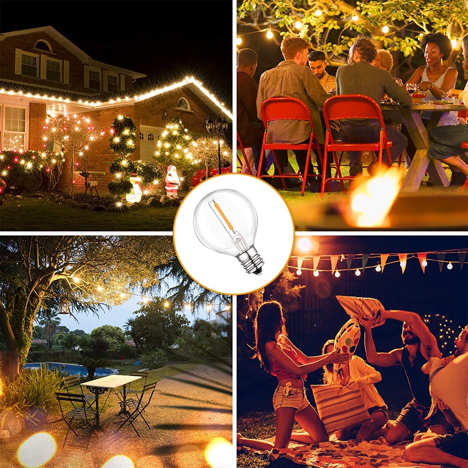 Spacelumen 2200K G40 Led Light Bulbs Replacement, 1W E12/C7 Screw Base Socket Glass Globe Warm White Light Bulbs For Indoor Outdoor String Lights 25 Pack