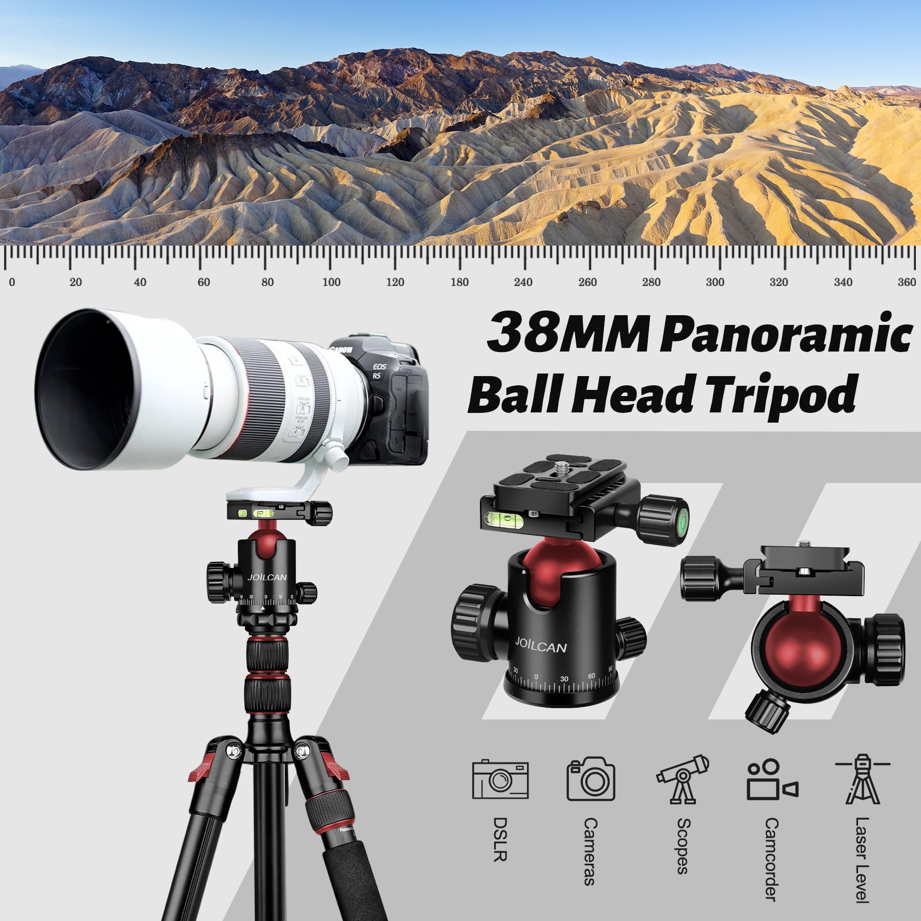 Joilcan Tripod For Camera, 81" Aluminum Camera Tripod Monopod For Dslr, Heavy Duty Travel Tripods For Spotting Scope Binoculars Laser Level, Payload 35Lb