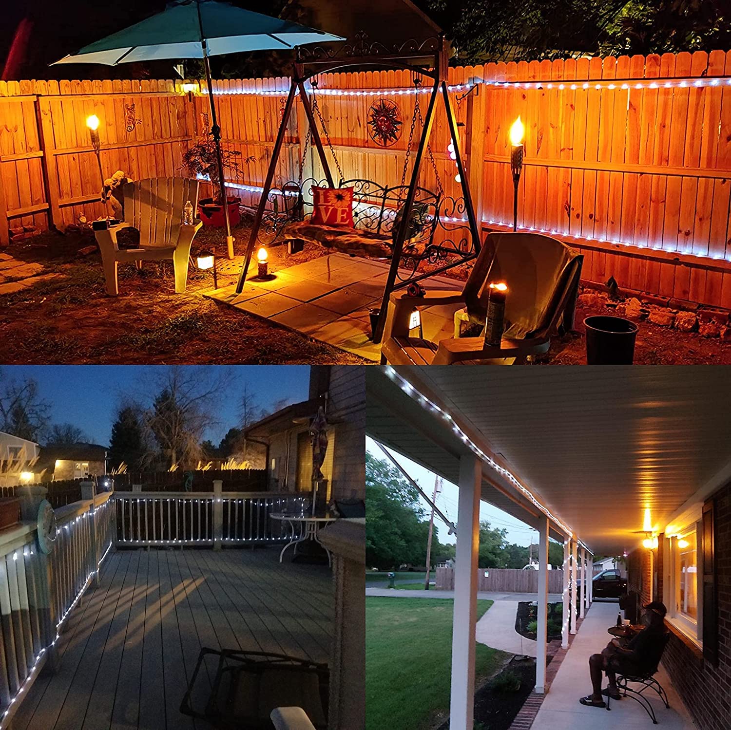 Qitong Solar Rope Lights, 2 Pack Each 33Ft 100Led String Light Outdoor Waterproof, 8 Modes Solar Tube Lights For Outside Garden Pool Patio Porch Tree Party (Cool White)
