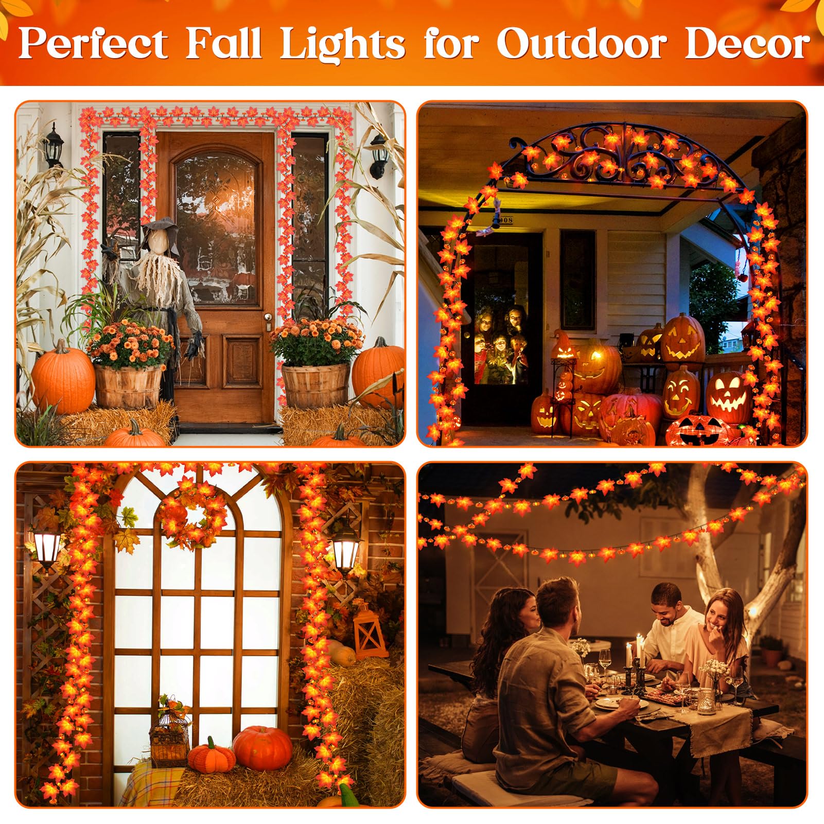 Reyeeinc Fall Solar Lights Outdoor Decorative, 39Ft 100 Leds And 8 Modes Solar Lights Thanksgiving Decorations Outdoor Maple Pumpkin String Garland For Autumn Outside Garden Harvest Party Halloween Decor