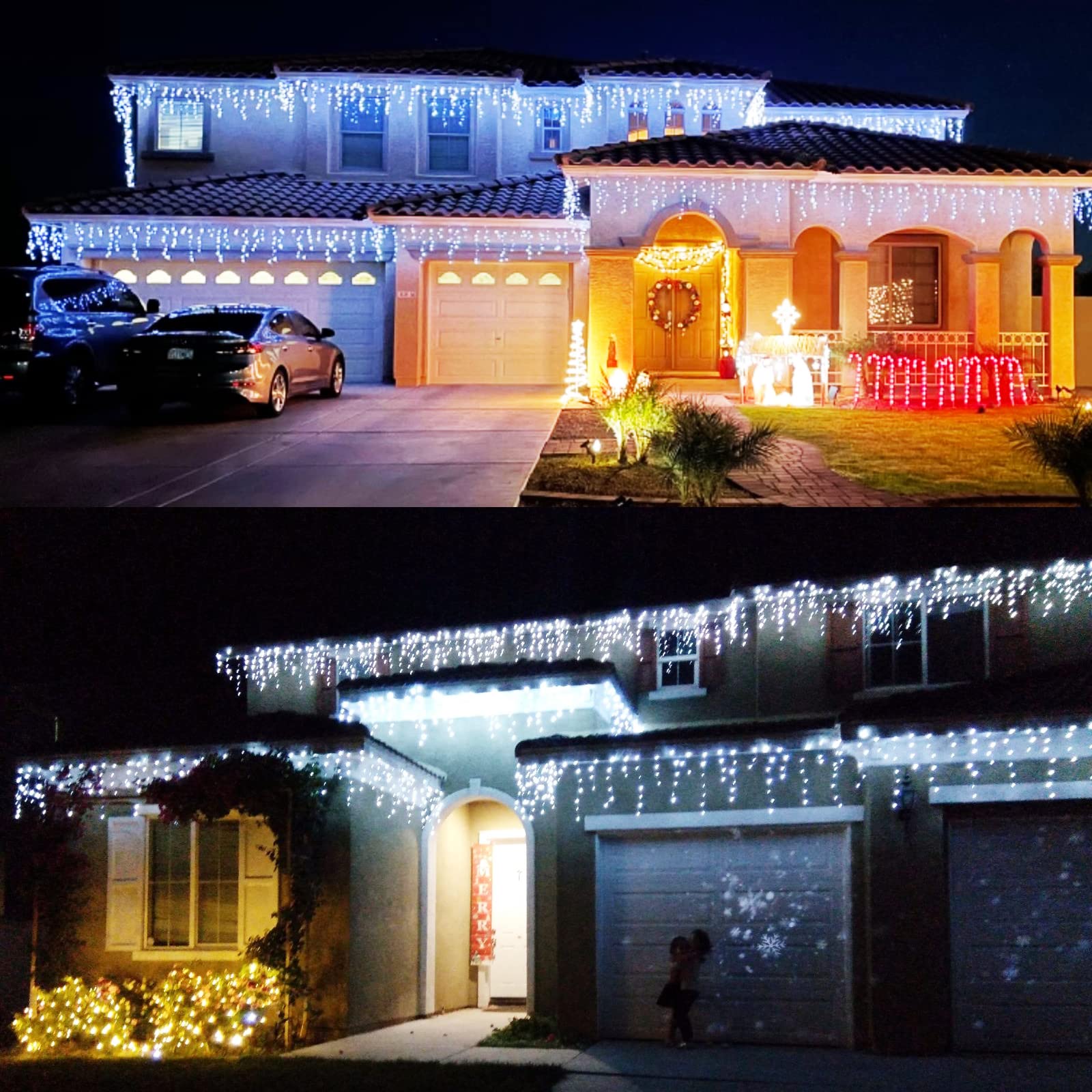 Neoclassy Solar Christmas Icicle Lights,304 Led Outdoor Christmas Decorations 8 Modes Waterproof Solar Icicle Lights For Patio Yard Garden Wedding Party House Xmas Tree Roof Decorations(Cool White)