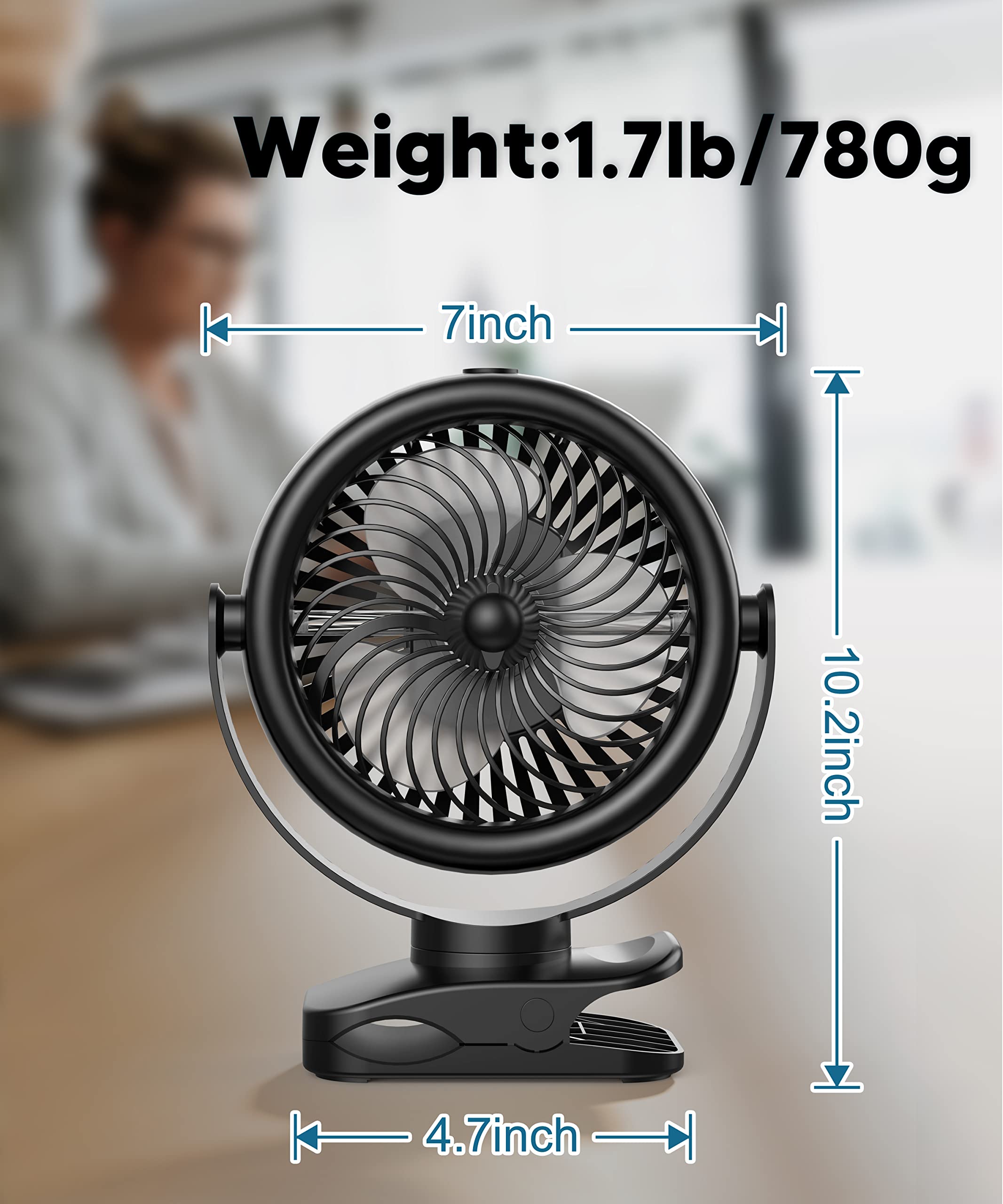Tyzu 7" Portable Cooling Misting Fan 4000Mah Rechargeable Battery 130Ml Tank Outdoor Clip-On 4 Speed