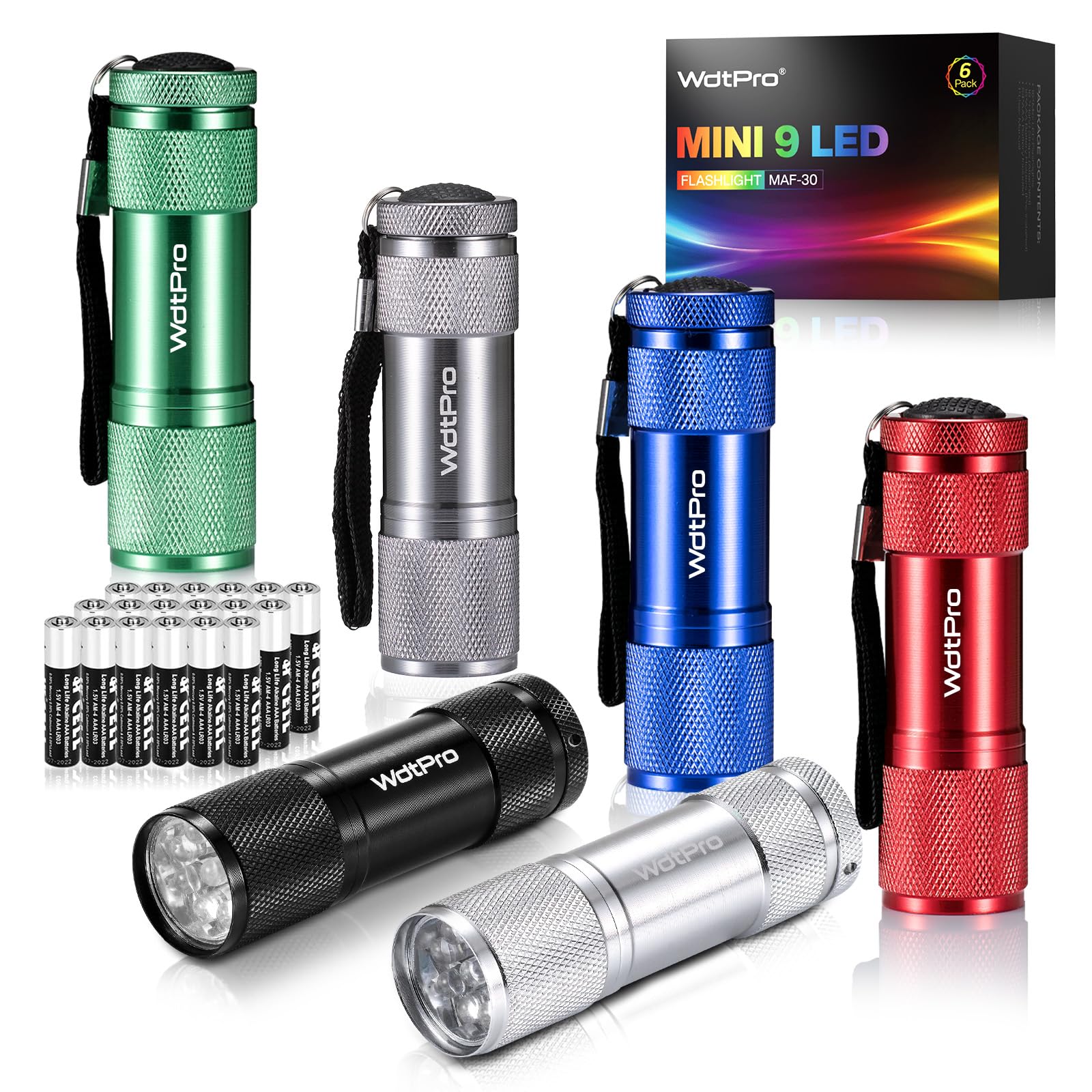 Wdtpro Led Mini Flashlights, Super Bright Flashlight With Lanyard, Assorted Colors - Best Tac Torch Light For Kids, Night Reading, Power Outages, Camping(6 Pack)
