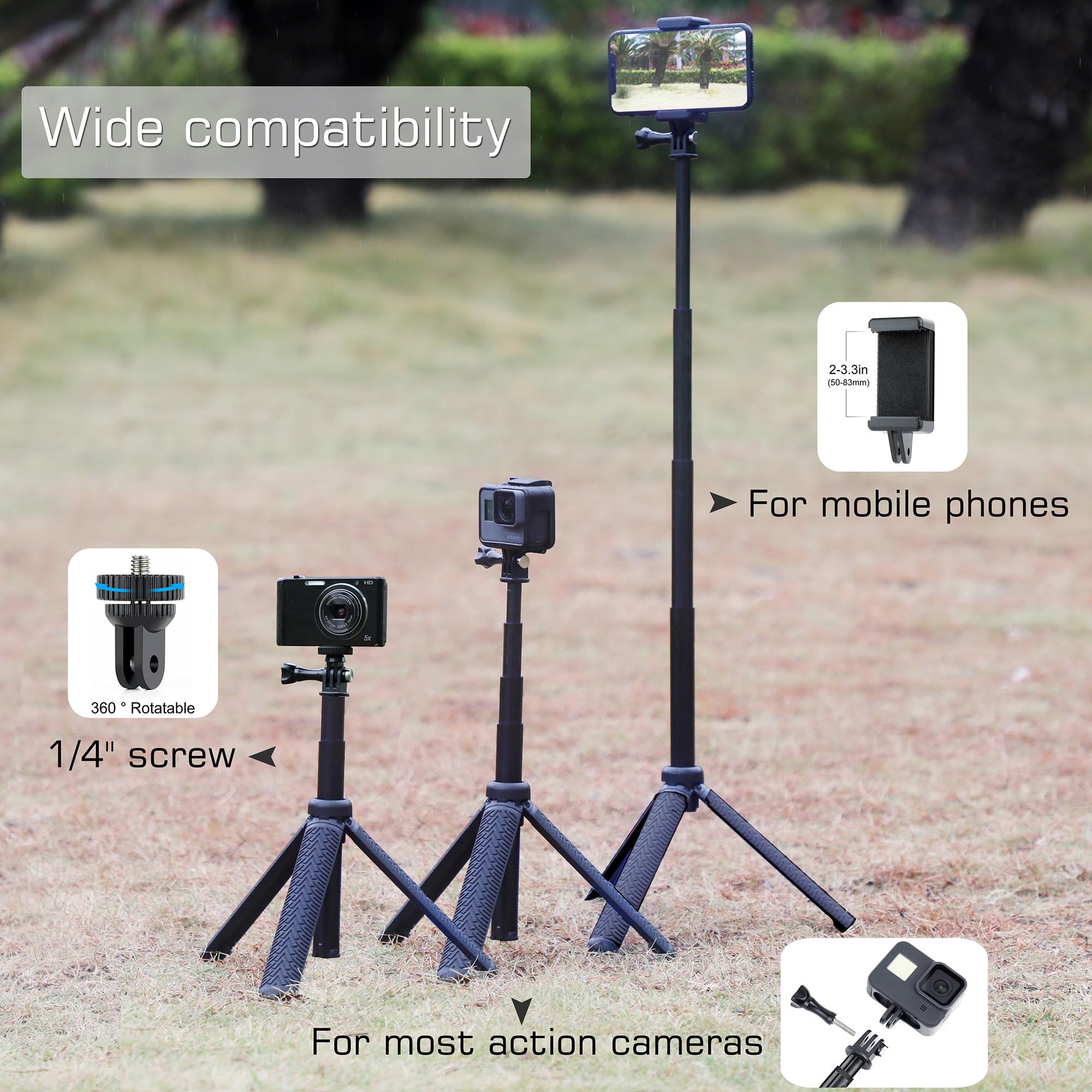 Gepuly 34''Waterproof Selfie Stick Underwater Tripod Pole Monopod For Phone Gopro Hero 13 12 11 10 9 8 7 6 5 4, Fusion, Akaso,Sjcam,Dji Action Cameras(3-In-1: Hand Grip,Selfie Stick,Tripod Stand)