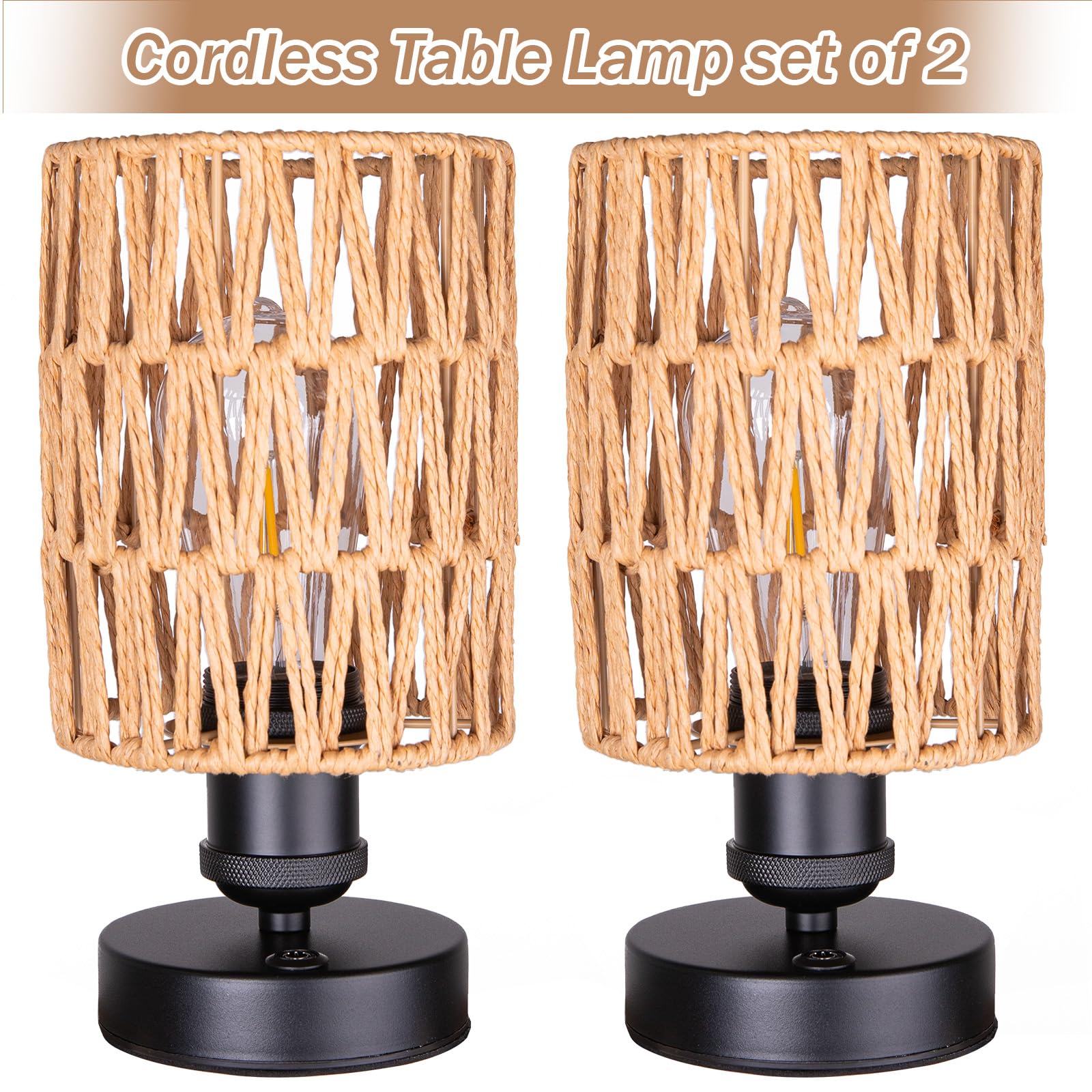 All Fortune Cordless Rechargeable Outdoor Table Lamps, Battery Operated Table Lamp, Stepless Dimmable For Patio, Living Room, And Bedroom (Bulb Included) - Set Of 2 (Beige)