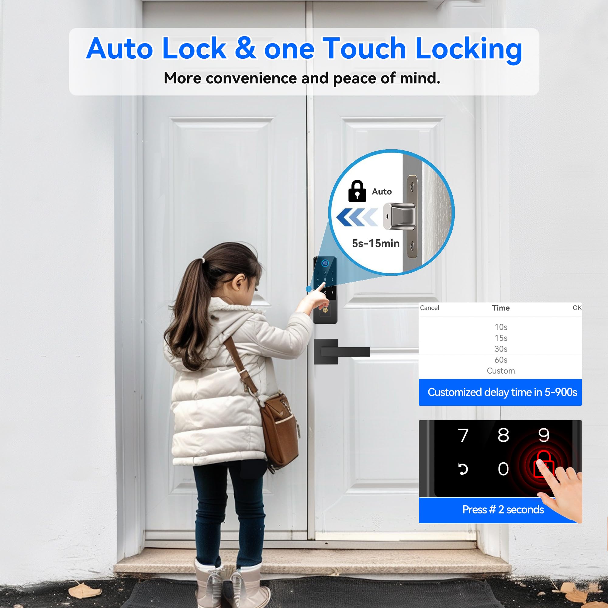 Yosimika Smart Fingerprint Digital Door Lock - Keypad Lock And 2-Lever Handle Set,Keyless Entry Deadbolt For Front Door, App & Voice Control, Auto-Lock, Anti-Peep,Matte Black