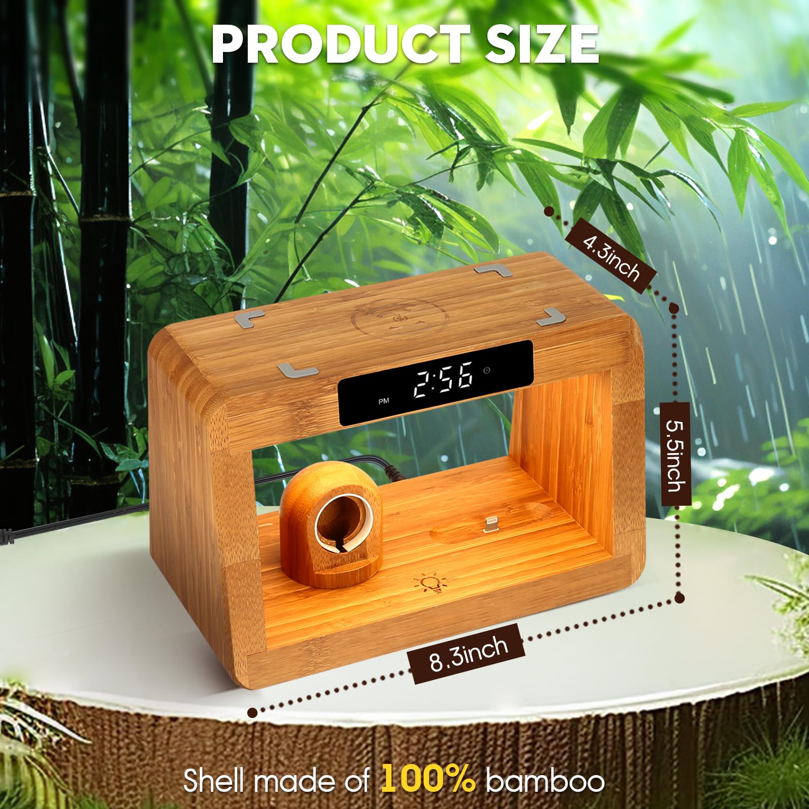Hqobzx Wooden Bedside Table Lamps For Bedroom With Wireless Charger, Nightstand Lamp With Charging Station, 3 Night Light Modes Dimmable Touch Bedside Lamps With Alarm Clocks Lamps For Night Stands