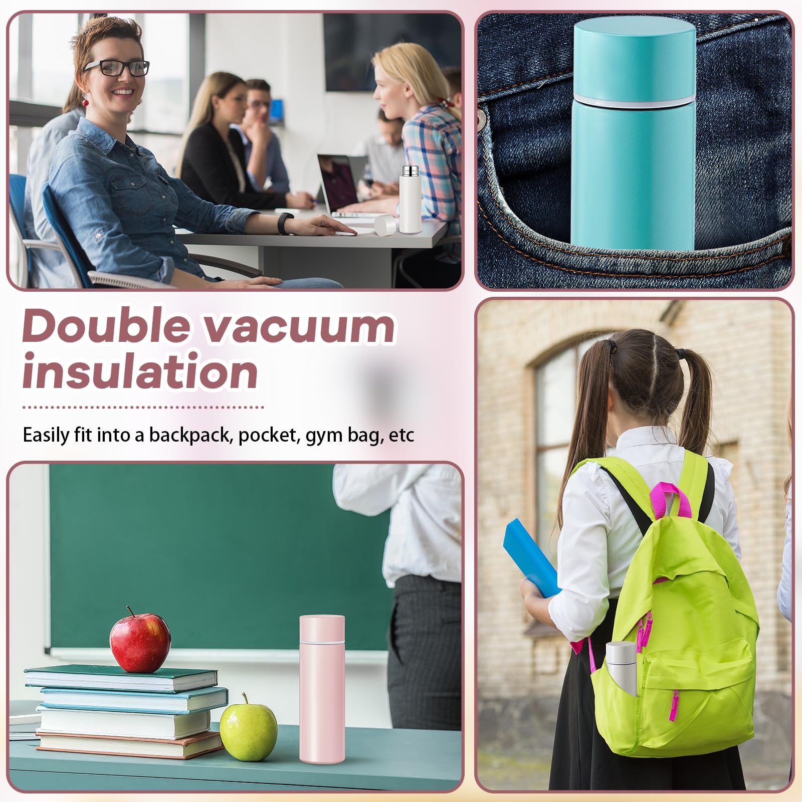 Irenare 5Oz Mini Water Bottle Mini Insulated Stainless Steel Bottle Purse Water Bottle Cute Leak
