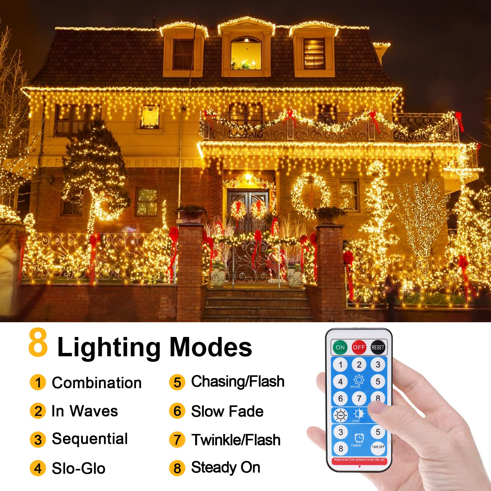 Opahuter Solar Icicle Lights Outdoor, 23Ft 256 Leds Christmas Icicle Lights With 8 Lighting Modes, Remote Control, Ip65 Waterproof Curtain Fairy Lights With 32 Drops For Window Xmas Garden Gazebo
