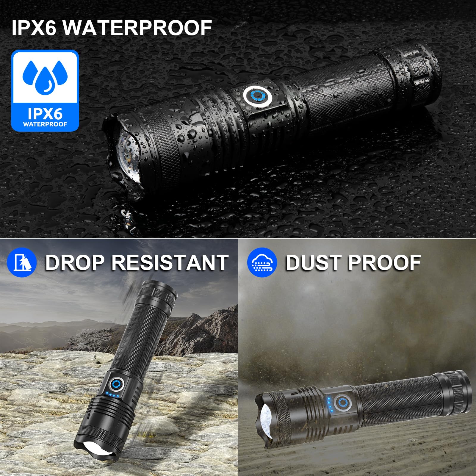Qopoyu Led Rechargeable Flashlights High Lumens Flash Light, 990,000 Lumens Super Bright Powerful Tactical Flashlight, 5 Modes Ipx6 Waterproof Handheld Flashlights For Camping Emergencies